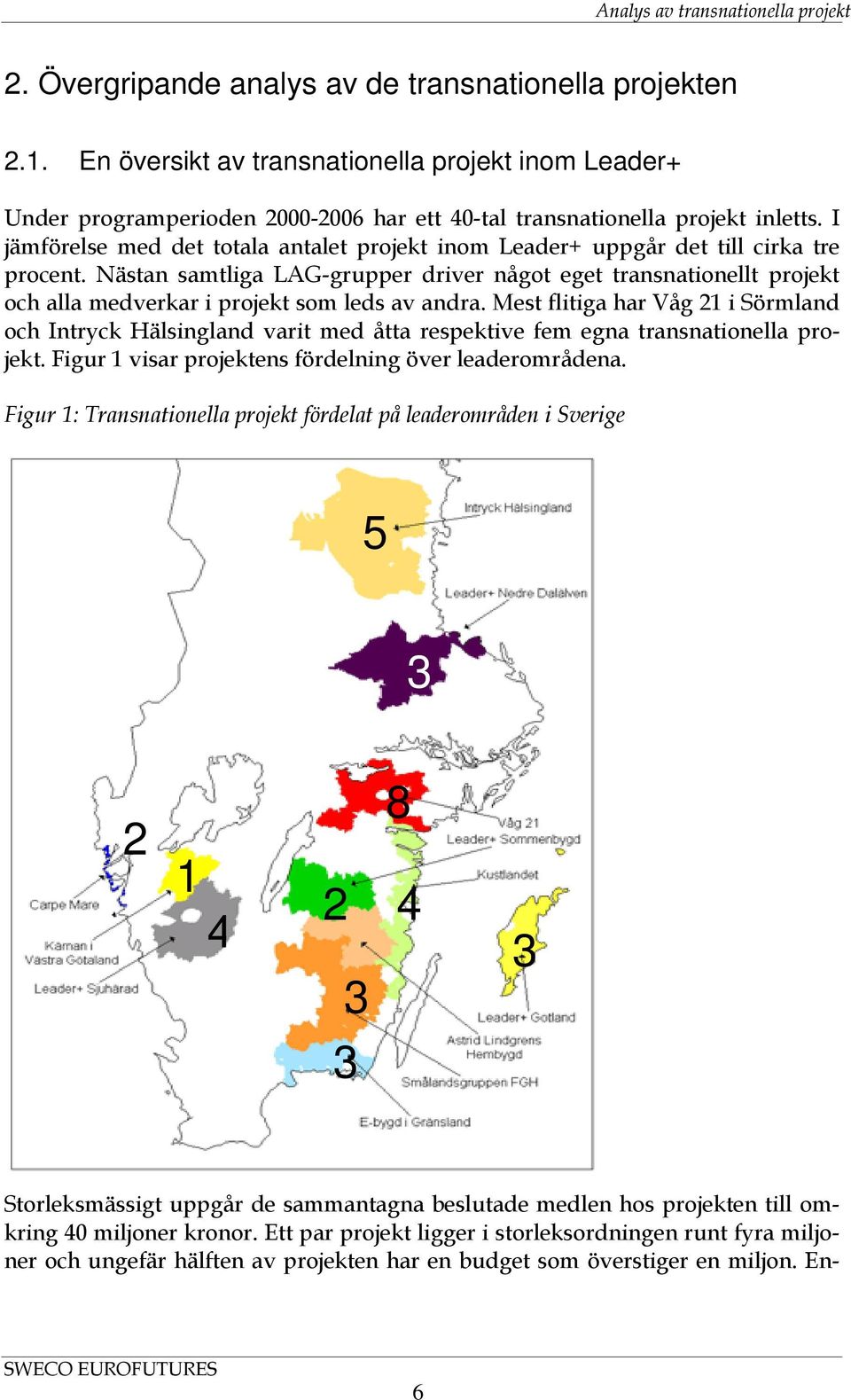 Nästan samtliga LAG-grupper driver något eget transnationellt projekt och alla medverkar i projekt som leds av andra.