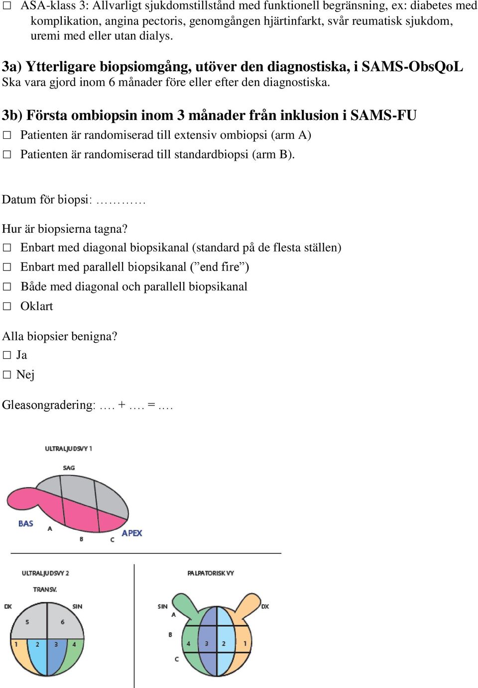 3b) Första ombiopsin inom 3 månader från inklusion i SAMS-FU Patienten är randomiserad till extensiv ombiopsi (arm A) Patienten är randomiserad till standardbiopsi (arm B).