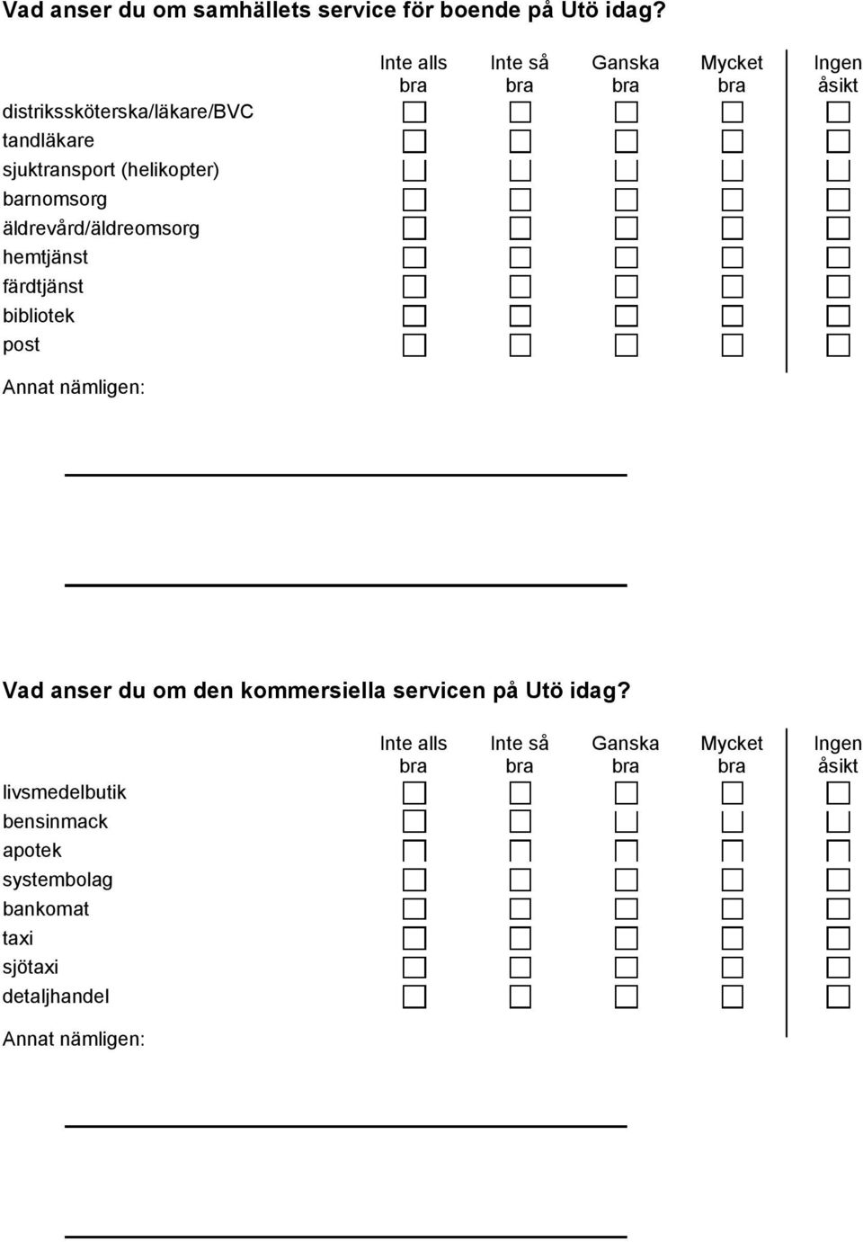 äldrevård/äldreomsorg hemtjänst färdtjänst bibliotek post Annat nämligen: Vad anser du om