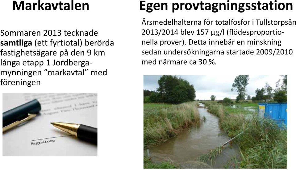 Årsmedelhalterna för totalfosfor i Tullstorpsån 2013/2014 blev 157 µg/l