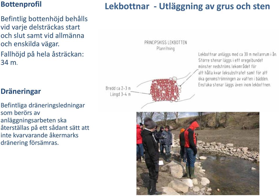 Lekbottnar Utläggning av grus och sten Dräneringar Befintliga dräneringsledningar som