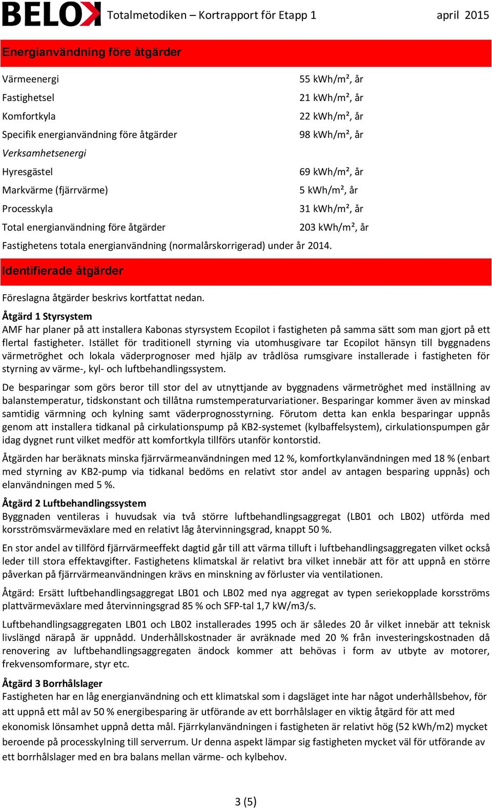 (normalårskorrigerad) under år 2014. Identifierade åtgärder I Föreslagna åtgärder beskrivs kortfattat nedan.