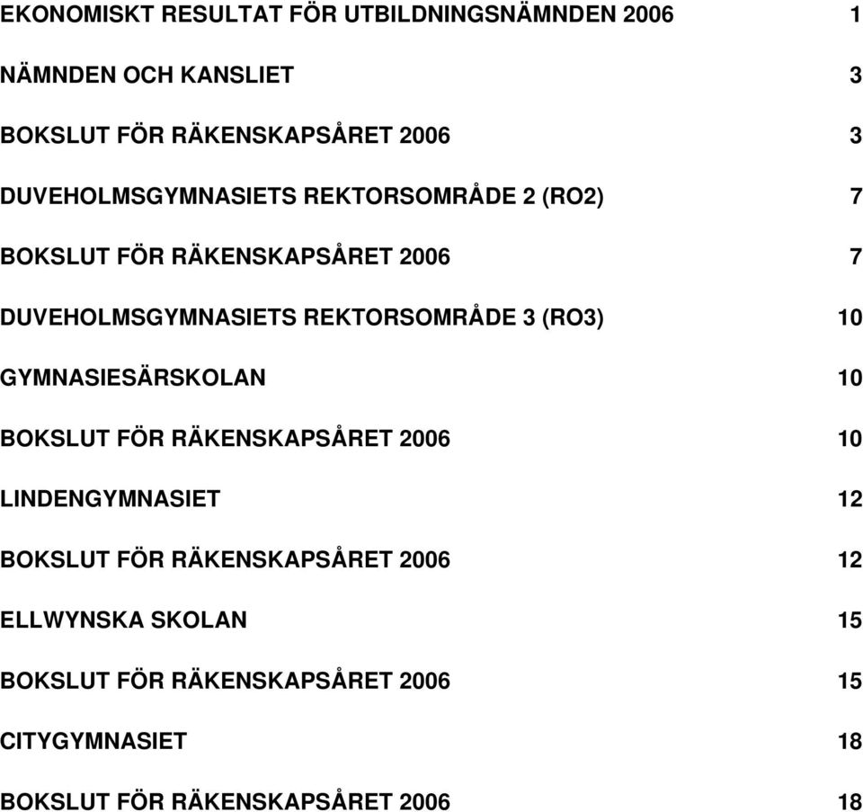 REKTORSOMRÅDE 3 (RO3) 10 GYMNASIESÄRSKOLAN 10 BOKSLUT FÖR RÄKENSKAPSÅRET 10 LINDENGYMNASIET 12 BOKSLUT