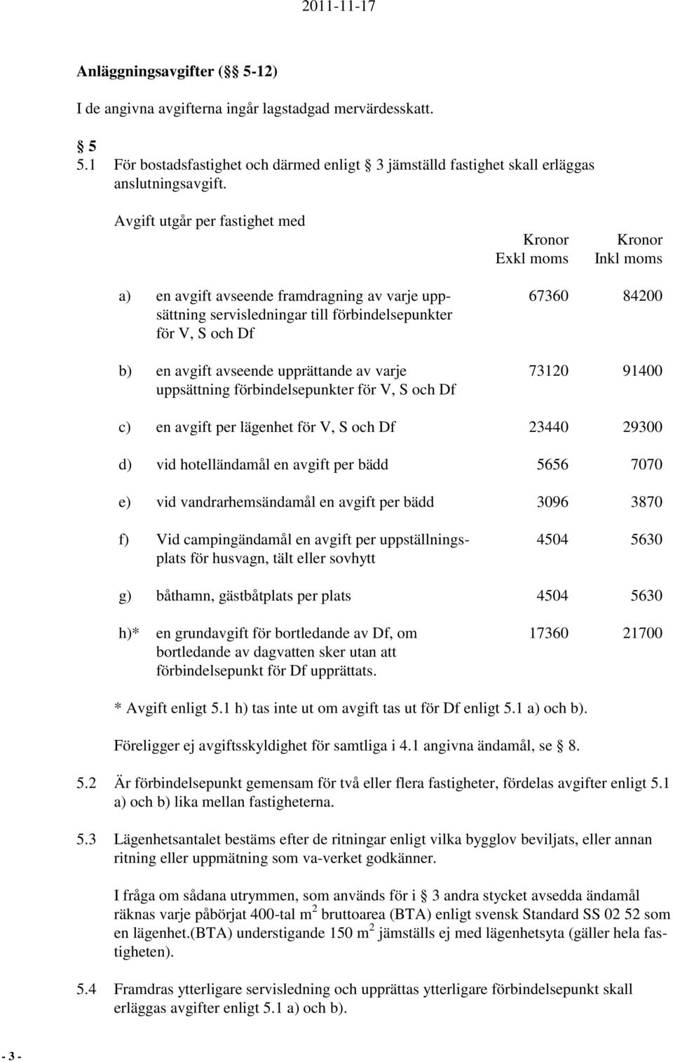 varje uppsättning förbindelsepunkter för V, S och Df 67360 84200 73120 91400 c) en avgift per lägenhet för V, S och Df 23440 29300 d) vid hotelländamål en avgift per bädd 5656 7070 e) vid