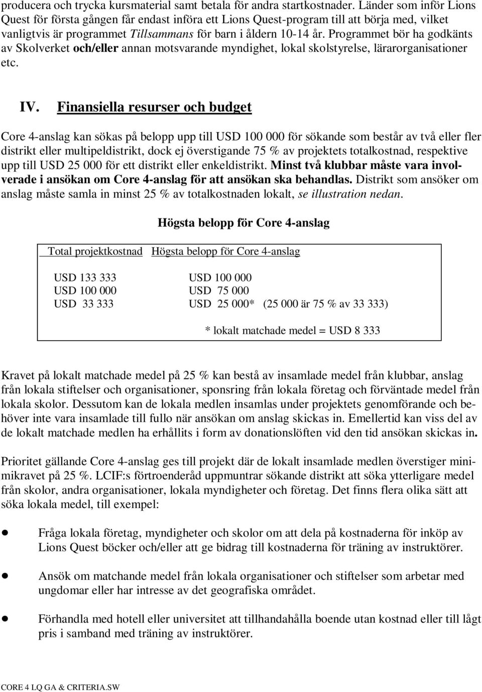 Programmet bör ha godkänts av Skolverket och/eller annan motsvarande myndighet, lokal skolstyrelse, lärarorganisationer etc. IV.