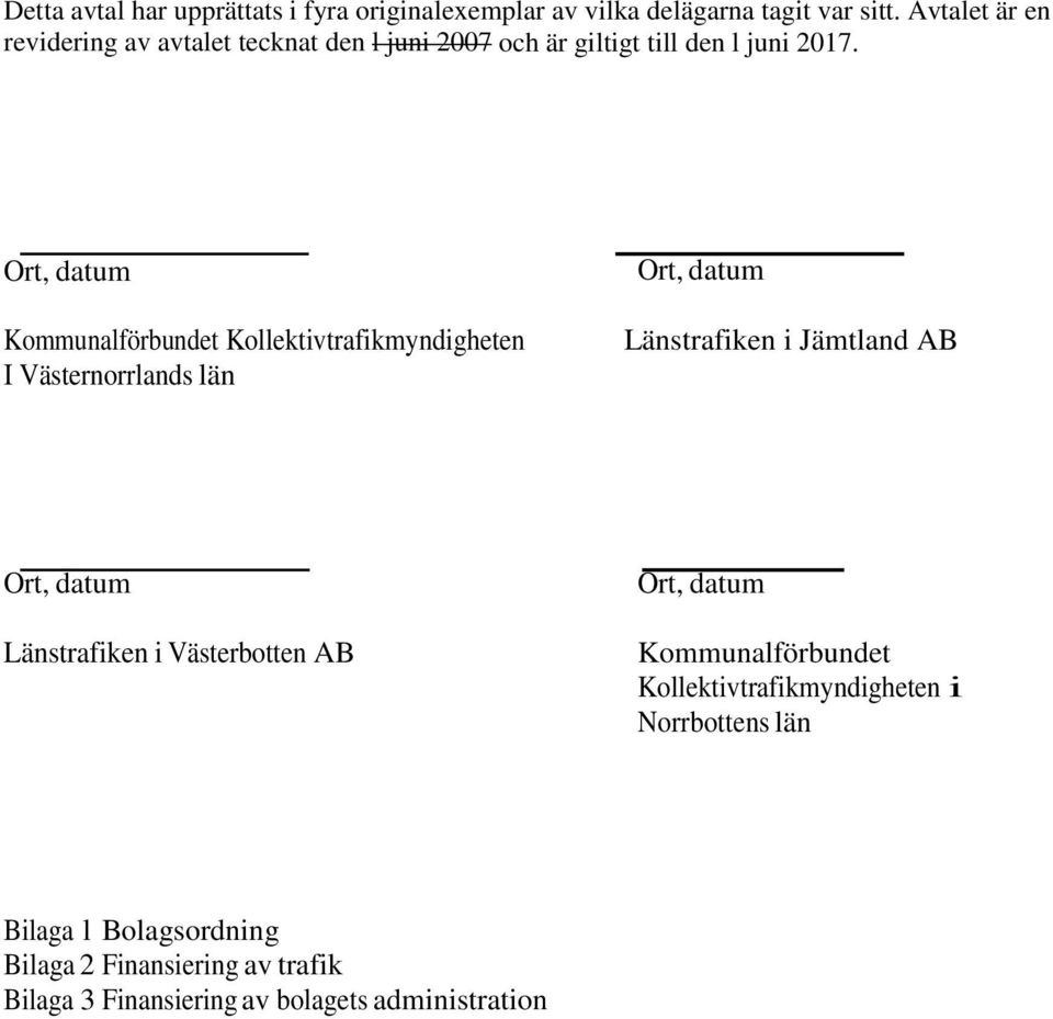 Ort, datum Kommunalförbundet Kollektivtrafikmyndigheten I Västernorrlands län Ort, datum Länstrafiken i Jämtland AB Ort, datum