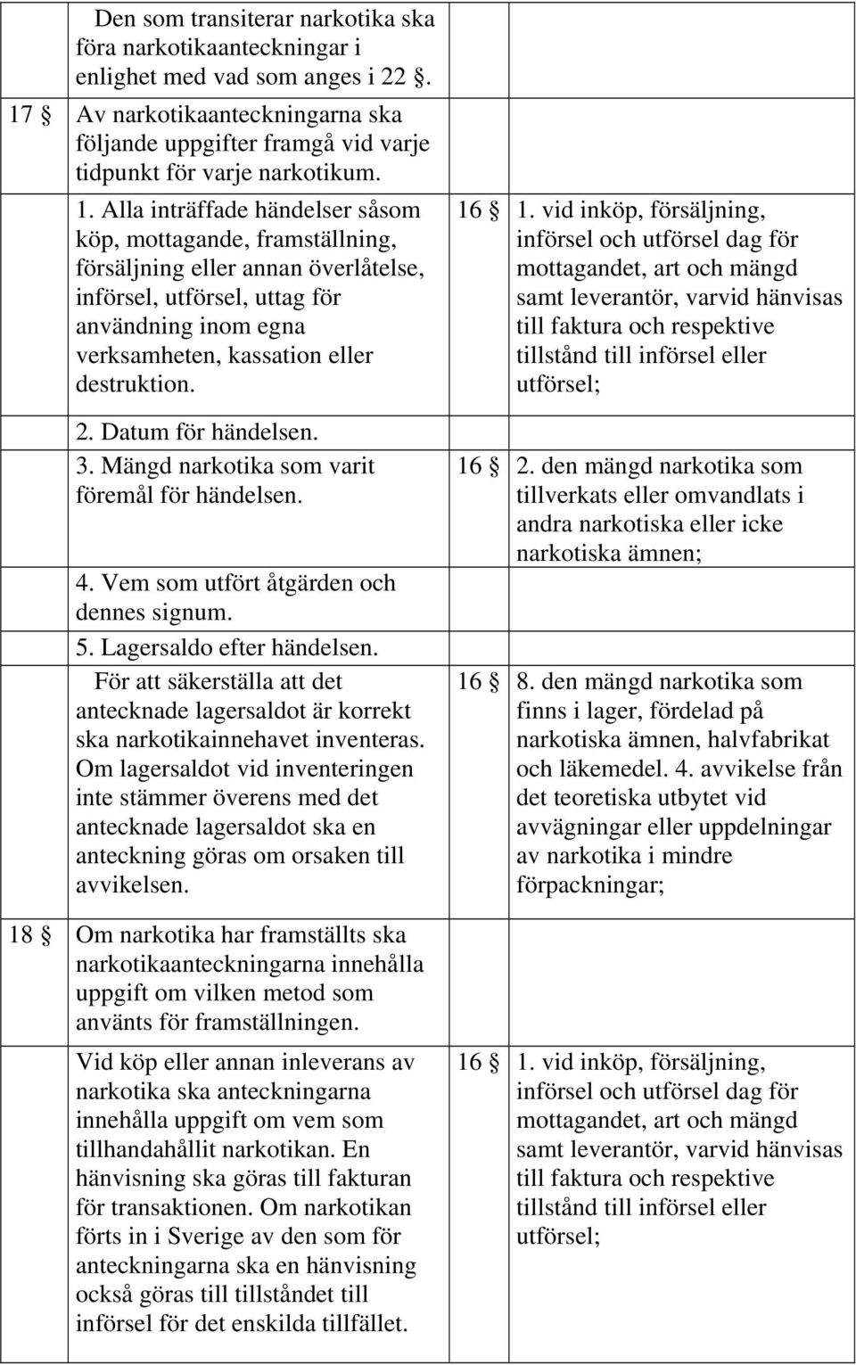 Alla inträffade händelser såsom köp, mottagande, framställning, försäljning eller annan överlåtelse, införsel, utförsel, uttag för användning inom egna verksamheten, kassation eller destruktion. 2.