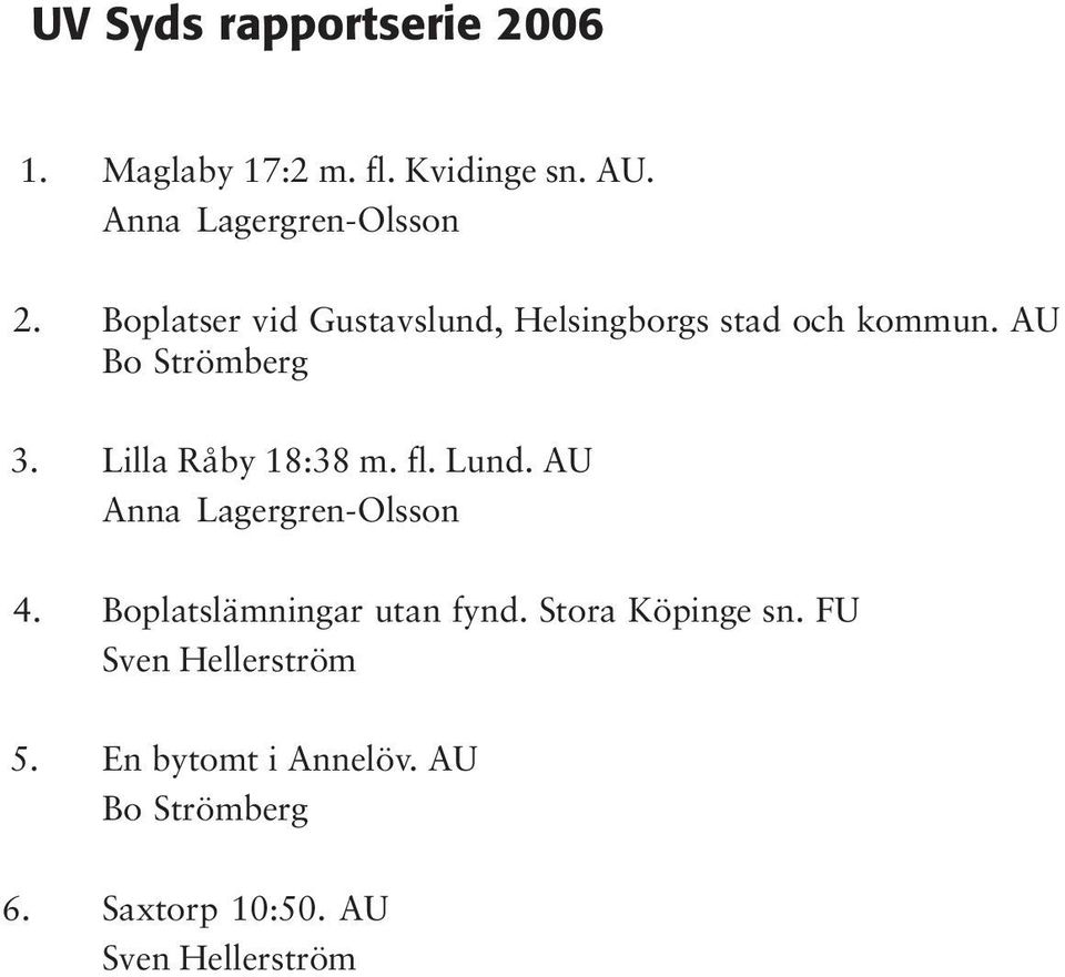 fl. Lund. AU Anna Lagergren-Olsson 4. Boplatslämningar utan fynd. Stora Köpinge sn.