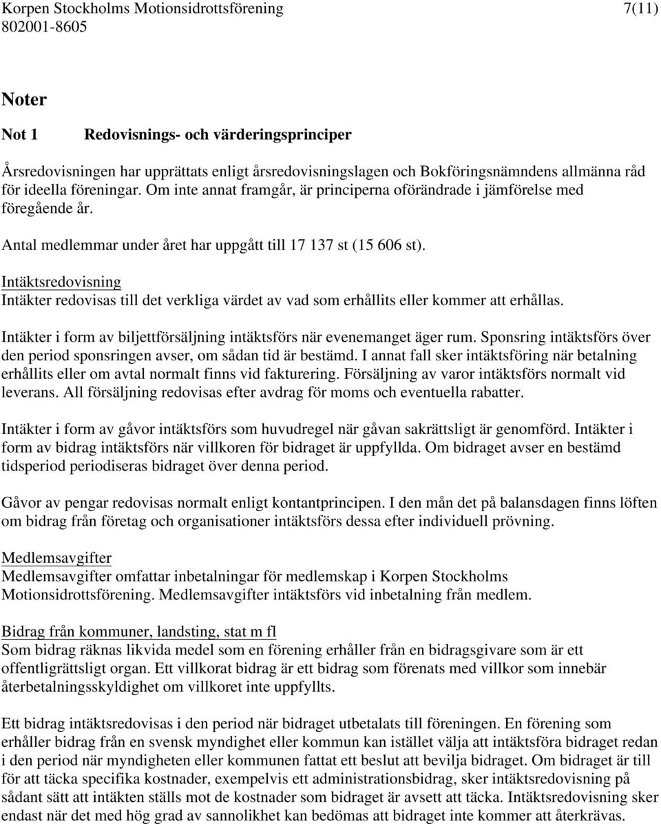 Intäktsredovisning Intäkter redovisas till det verkliga värdet av vad som erhållits eller kommer att erhållas. Intäkter i form av biljettförsäljning intäktsförs när evenemanget äger rum.