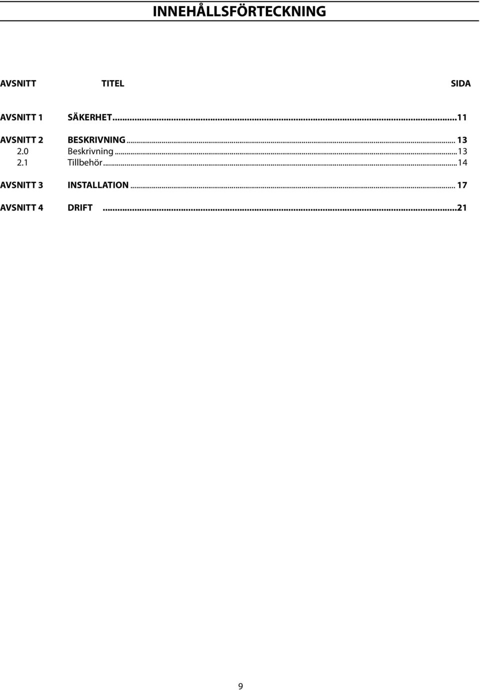 .. 13 2.0 Beskrivning...13 2.1 Tillbehör.