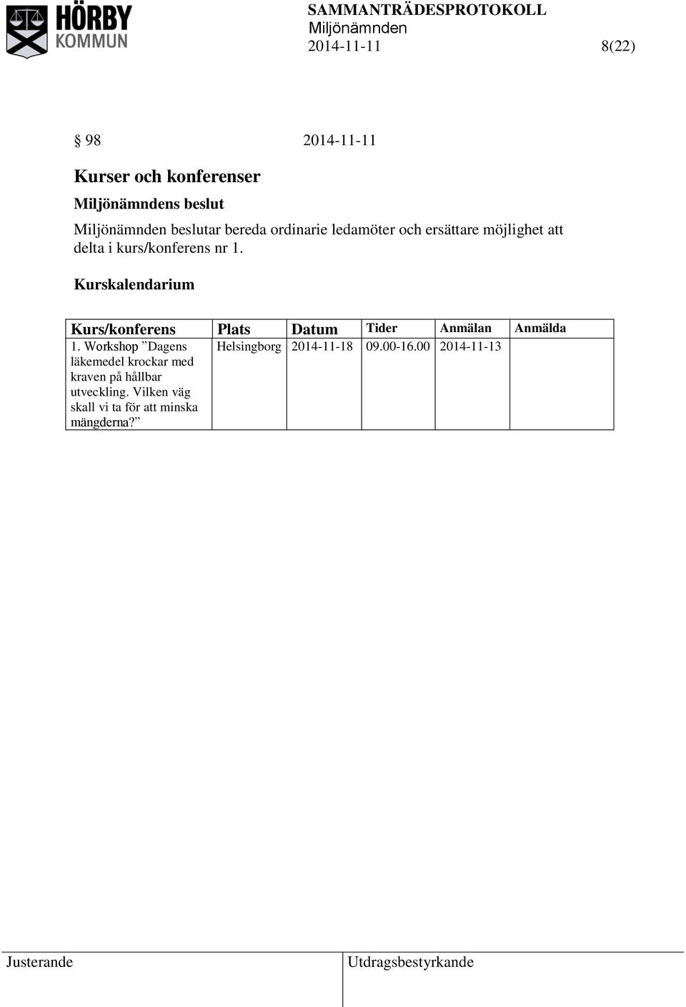 Kurskalendarium Kurs/konferens Plats Datum Tider Anmälan Anmälda 1.