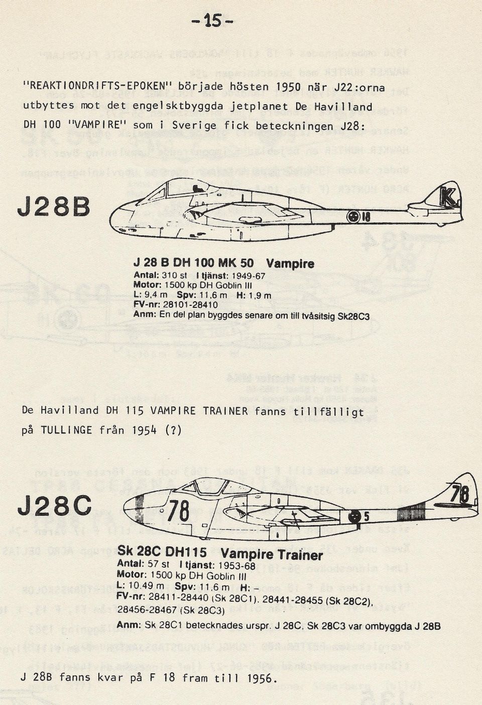 1949-67 Motor: 1500 kp OH Goblin III l: 9,4 m Spy: 11.