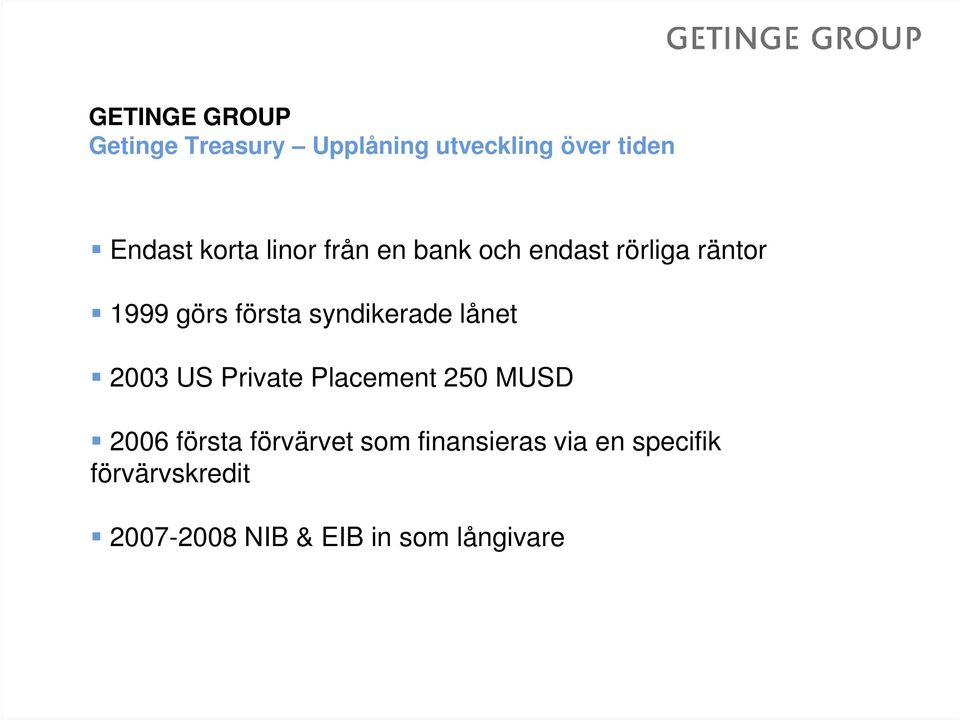 syndikerade lånet 2003 US Private Placement 250 MUSD 2006 första
