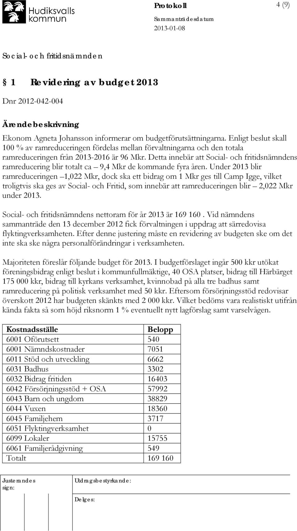 Detta innebär att s ramreducering blir totalt ca 9,4 Mkr de kommande fyra åren.