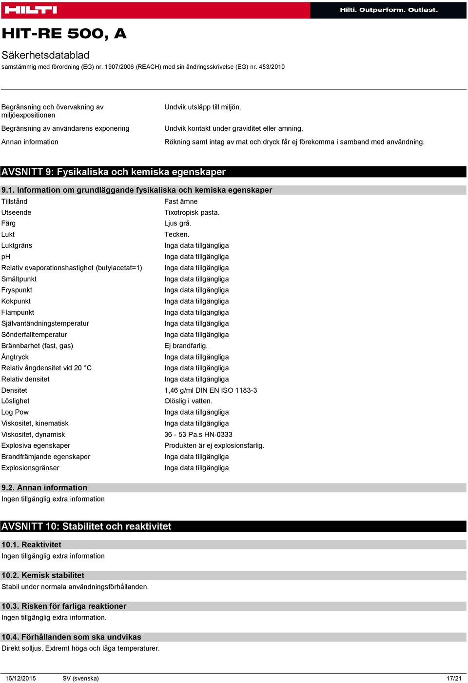 Information om grundläggande fysikaliska och kemiska egenskaper Tillstånd Fast ämne Utseende Tixotropisk pasta. Färg Ljus grå. Lukt Tecken.