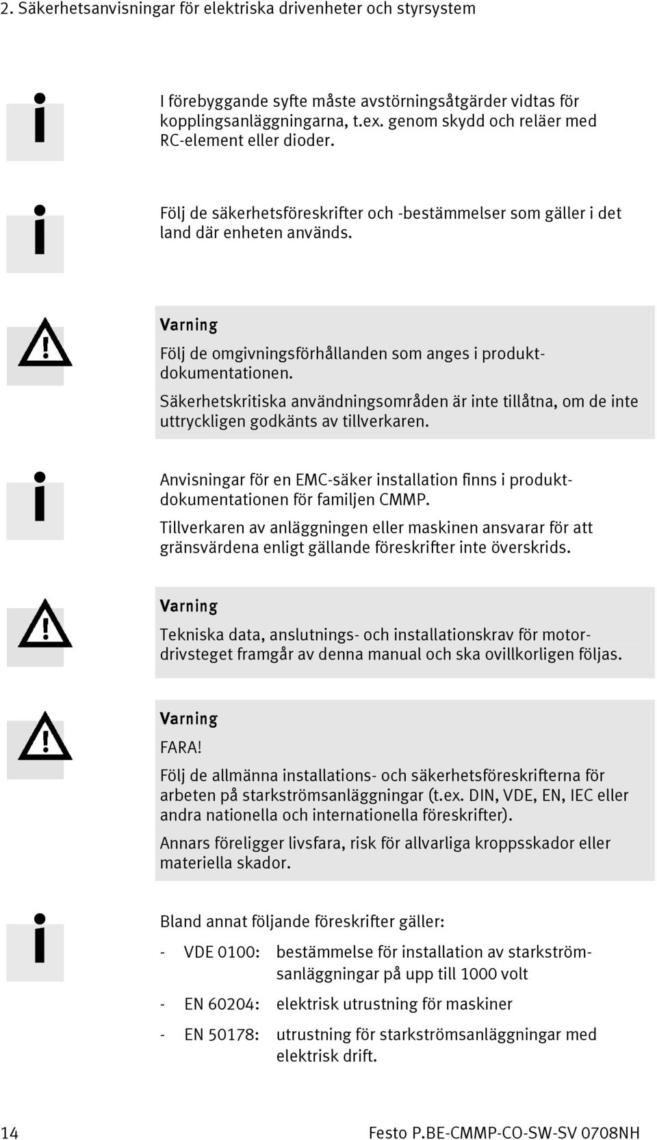 Varning Följ de omgivningsförhållanden som anges i produktdokumentationen. Säkerhetskritiska användningsområden är inte tillåtna, om de inte uttryckligen godkänts av tillverkaren.