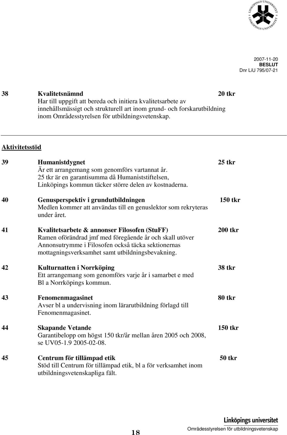 25 tkr är en garantisumma då Humaniststiftelsen, Linköpings kommun täcker större delen av kostnaderna.