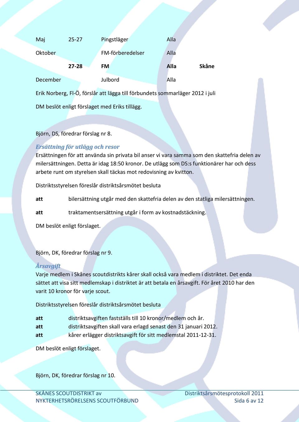 Detta är idag 18:50 kronor. De utlägg som DS:s funktionärer har och dess arbete runt om styrelsen skall täckas mot redovisning av kvitton.