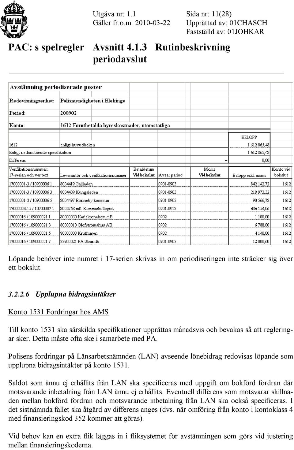 Saldot som ännu ej erhållits från LAN ska specificeras med uppgift om bokförd fordran där motsvarande inbetalning från LAN ännu ej erhållits.