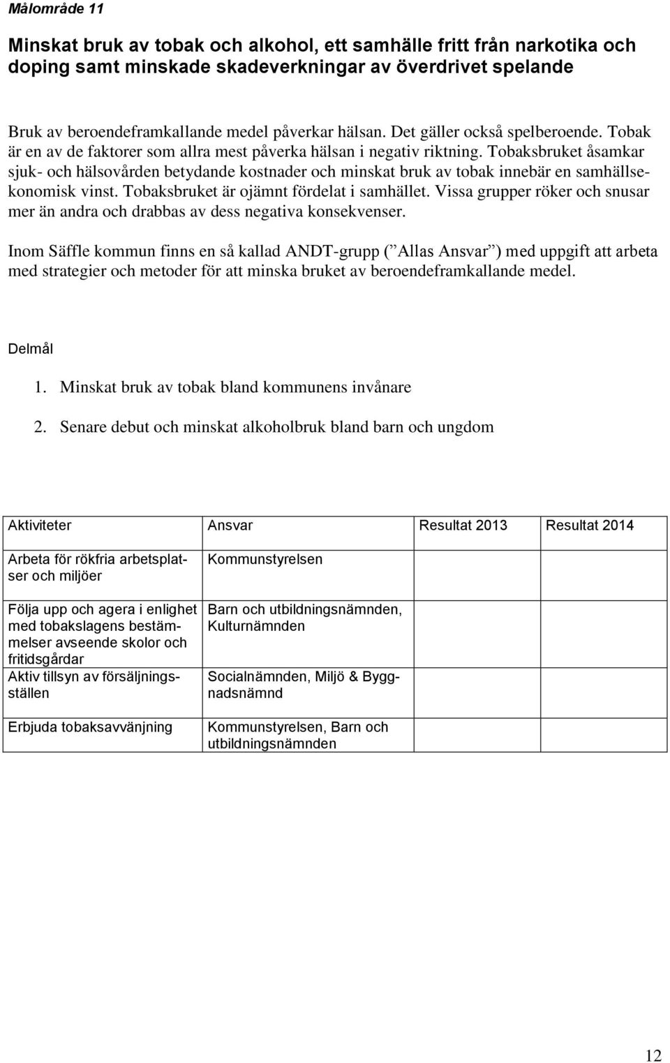 Tobaksbruket åsamkar sjuk- och hälsovården betydande kostnader och minskat bruk av tobak innebär en samhällsekonomisk vinst. Tobaksbruket är ojämnt fördelat i samhället.