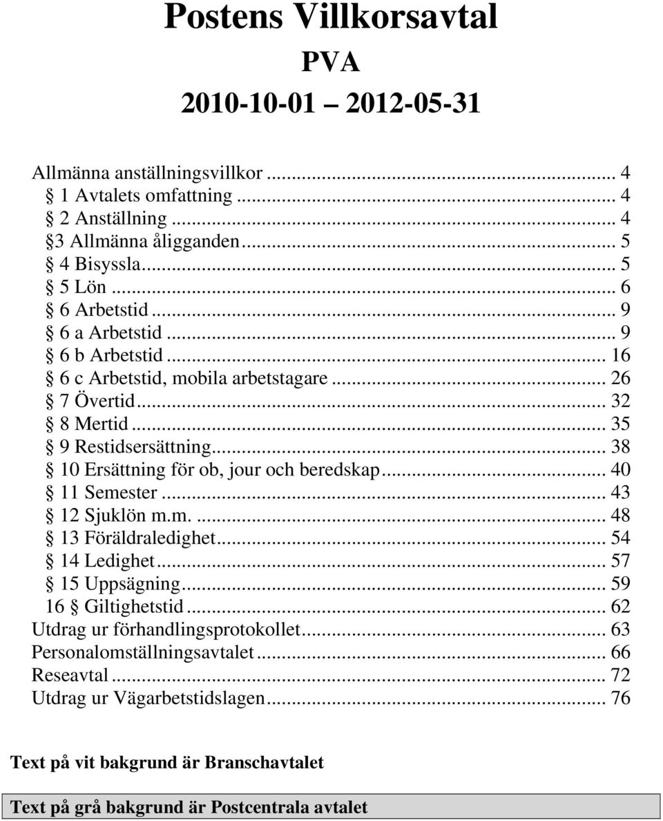 .. 38 10 Ersättning för ob, jour och beredskap... 40 11 Semester... 43 12 Sjuklön m.m.... 48 13 Föräldraledighet... 54 14 Ledighet... 57 15 Uppsägning... 59 16 Giltighetstid.