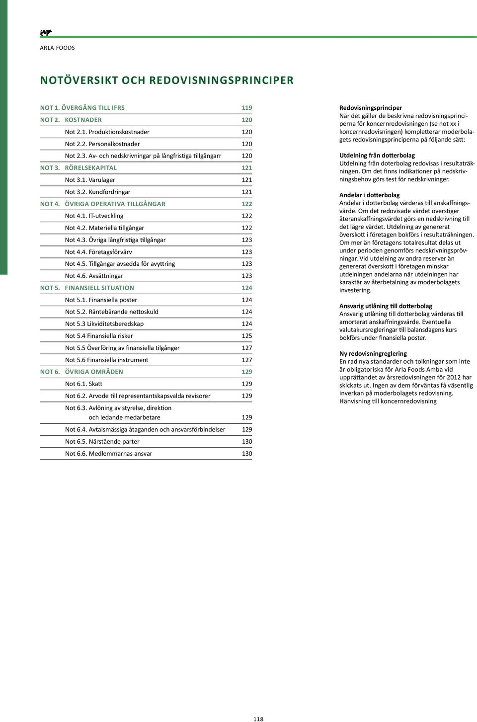 2. Materiella tillgångar 122 Not 4.3. Övriga långfristiga tillgångar 123 Not 4.4. Företagsförvärv 123 Not 4.5. Tillgångar avsedda för avyttring 123 Not 4.6. Avsättningar 123 Not 5.