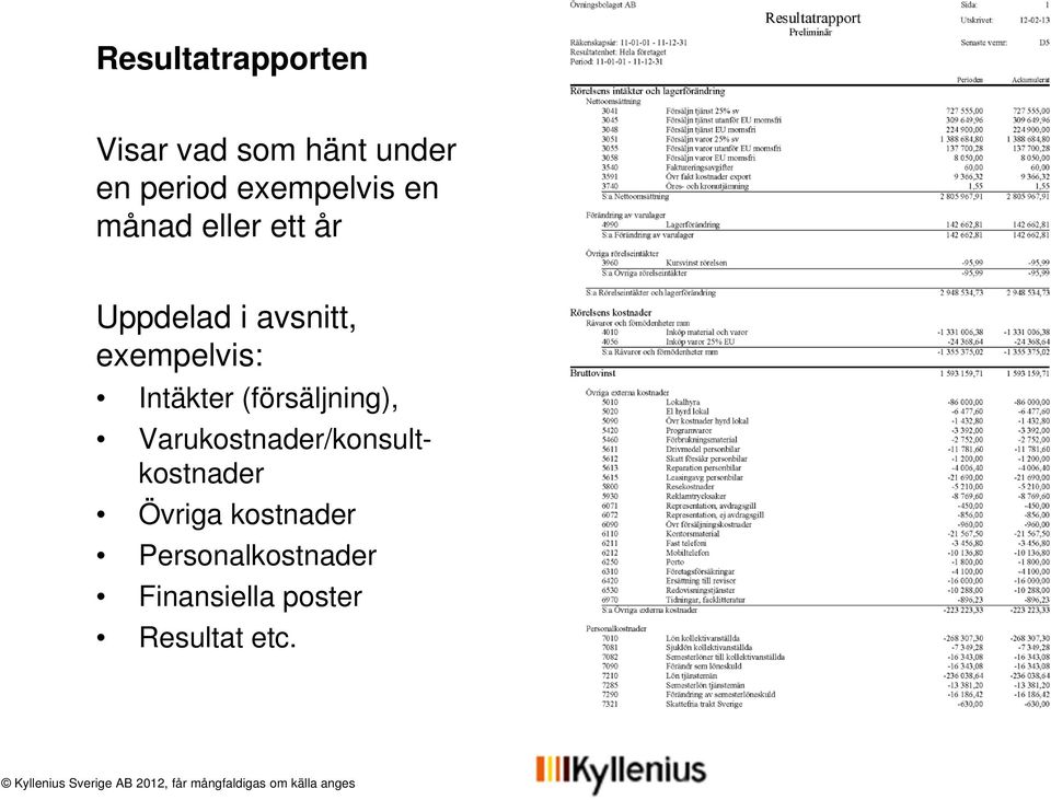 exempelvis: Intäkter (försäljning),