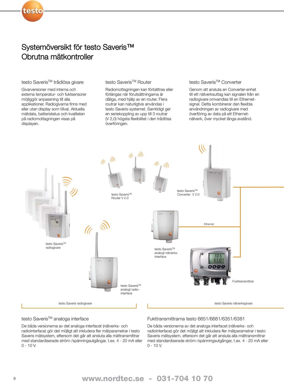 testo Saveris TM Router Radiomottagningen kan förbättras eller förlängas när förutsättningarna är dåliga, med hjälp av en router. Flera routrar kan naturligtvis användas i testo Saveris-systemet.