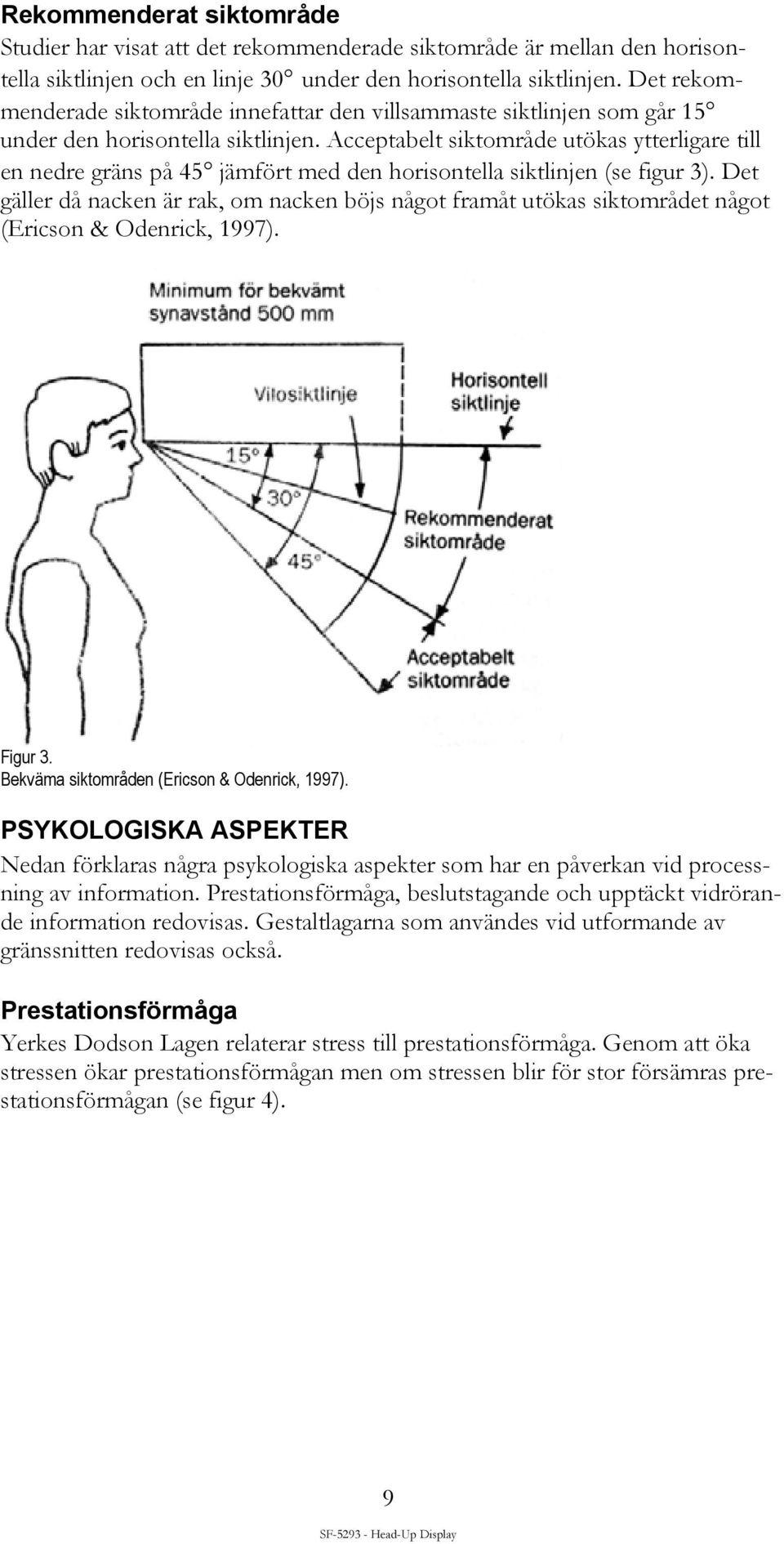 Acceptabelt siktområde utökas ytterligare till en nedre gräns på 45 jämfört med den horisontella siktlinjen (se figur 3).
