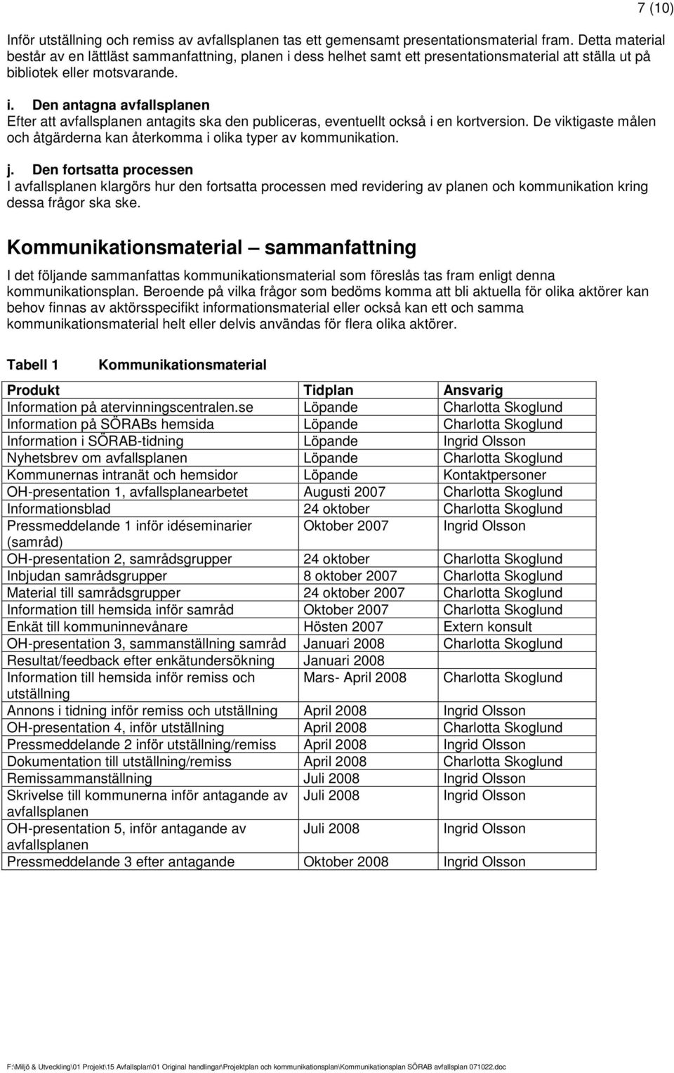 De viktigaste målen och åtgärderna kan återkomma i olika typer av kommunikation. j.