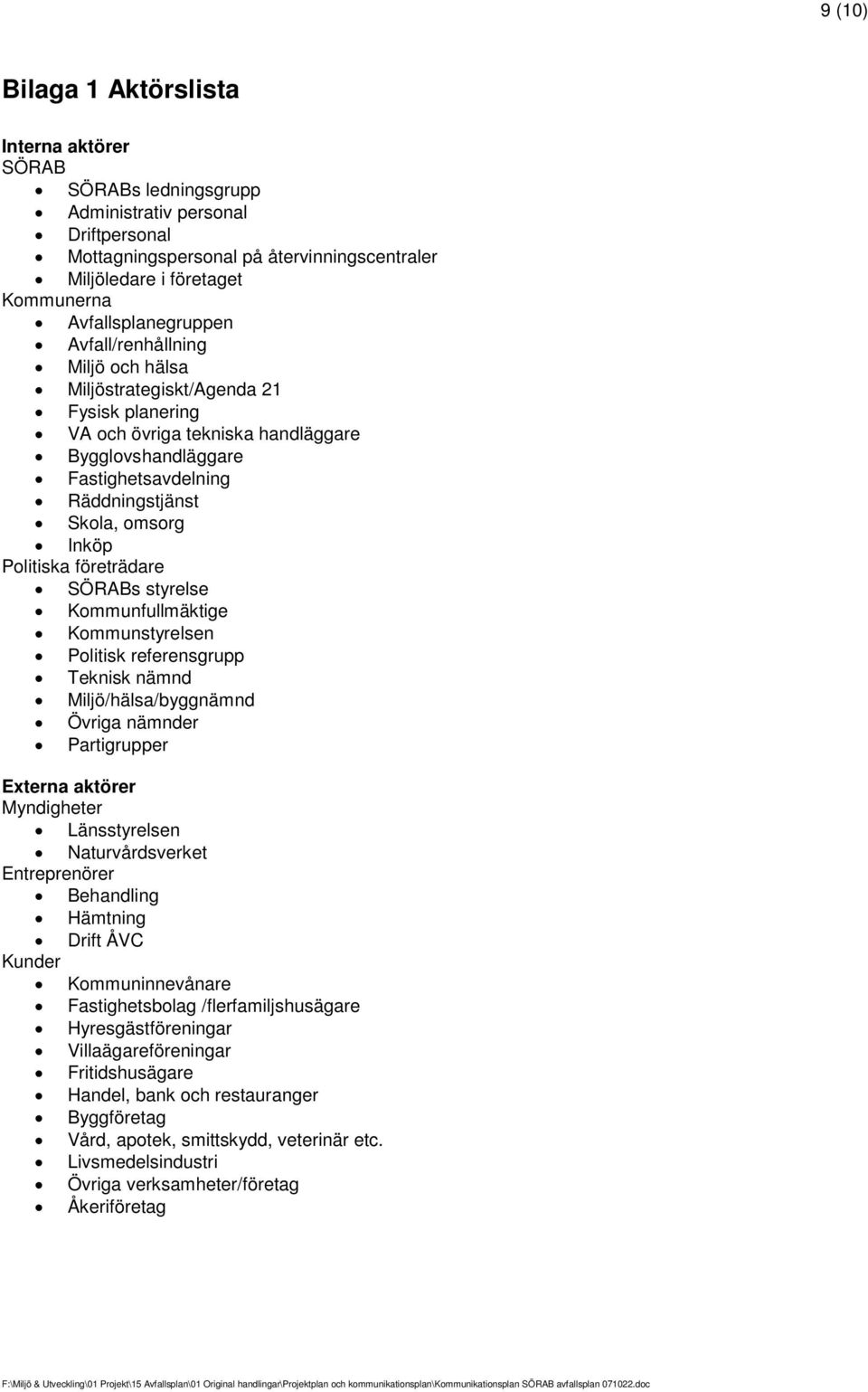 omsorg Inköp Politiska företrädare SÖRABs styrelse Kommunfullmäktige Kommunstyrelsen Politisk referensgrupp Teknisk nämnd Miljö/hälsa/byggnämnd Övriga nämnder Partigrupper Externa aktörer Myndigheter