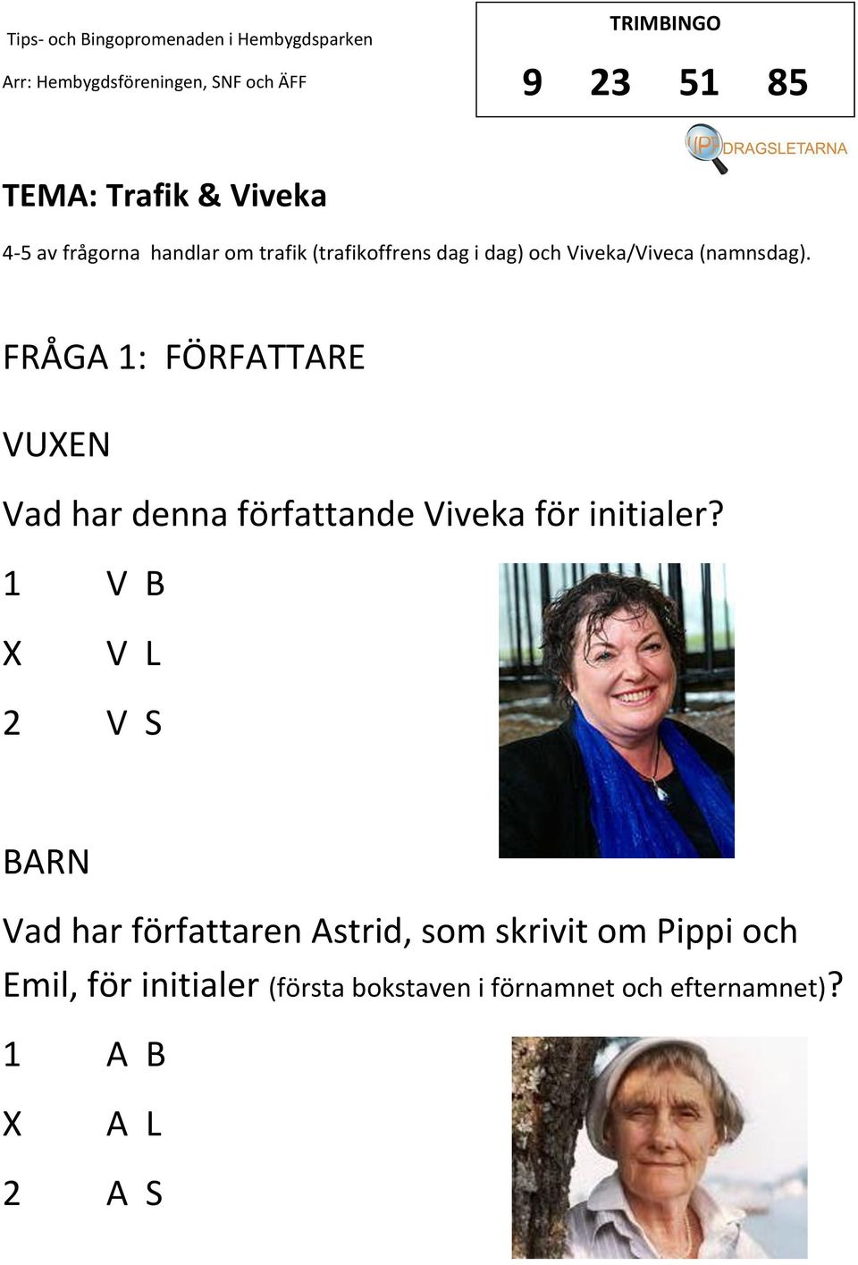 FRÅGA 1: FÖRFATTARE Vad har denna författande Viveka för initialer?