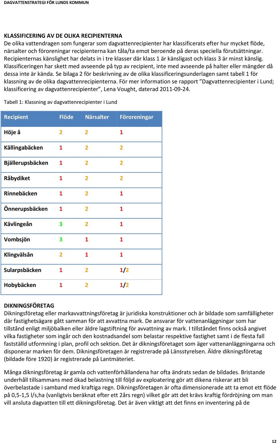 Klassificeringen har skett med avseende på typ av recipient, inte med avseende på halter eller mängder då dessa inte är kända.