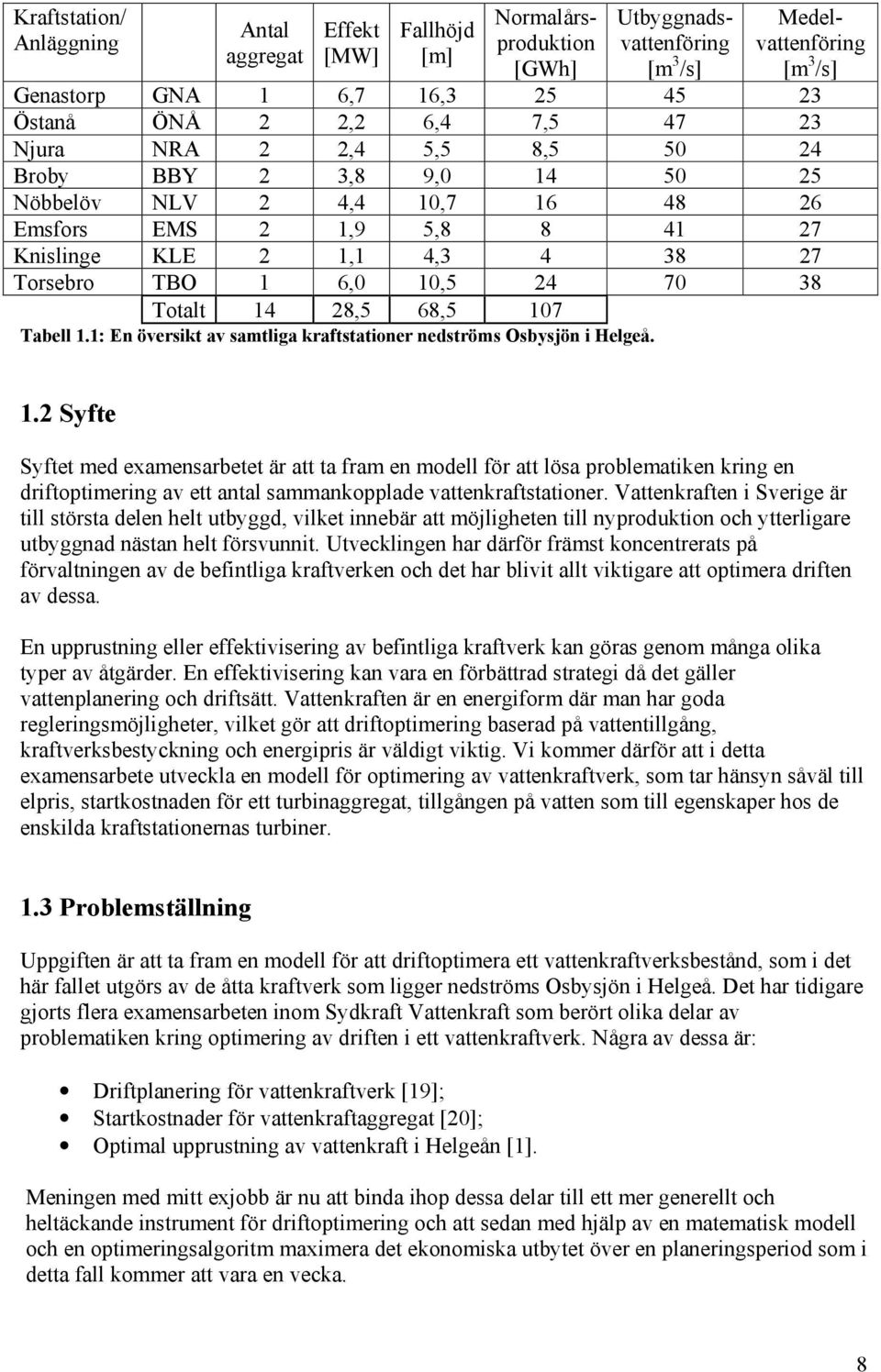 1: En övers av samla rafsaoner nedsröms Osbysjön Heleå. 1.2 Syfe Syfe med examensarbee är a a fram en modell för a lösa problemaen rn en drfopmern av e anal sammanopplade vaenrafsaoner.