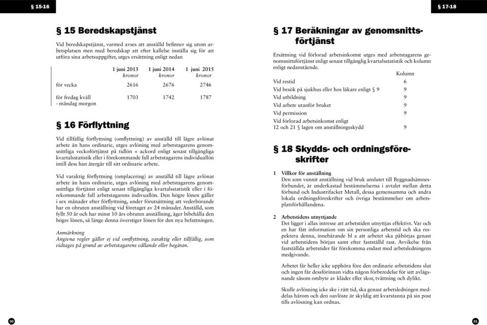 622 för fredag kväll 1703 1742 1787 - måndag morgon 16 Förflyttning Vid tillfällig förflyttning (omflyttning) av anställd till lägre avlönat arbete än hans ordinarie, utges avlöning med