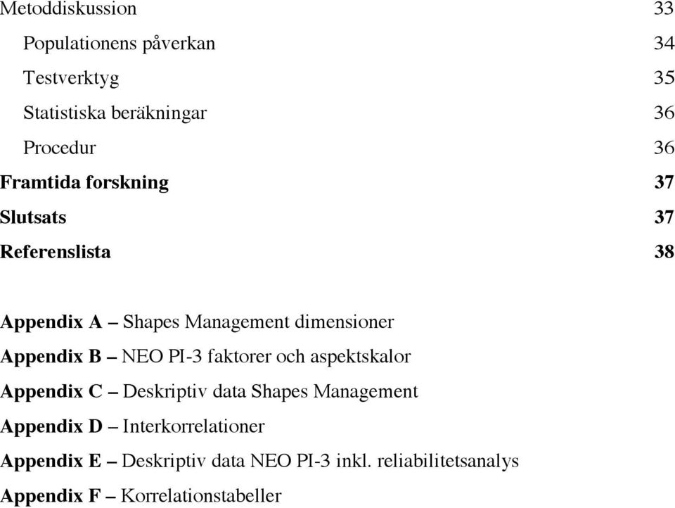 B NEO PI-3 faktorer och aspektskalor Appendix C Deskriptiv data Shapes Management Appendix D