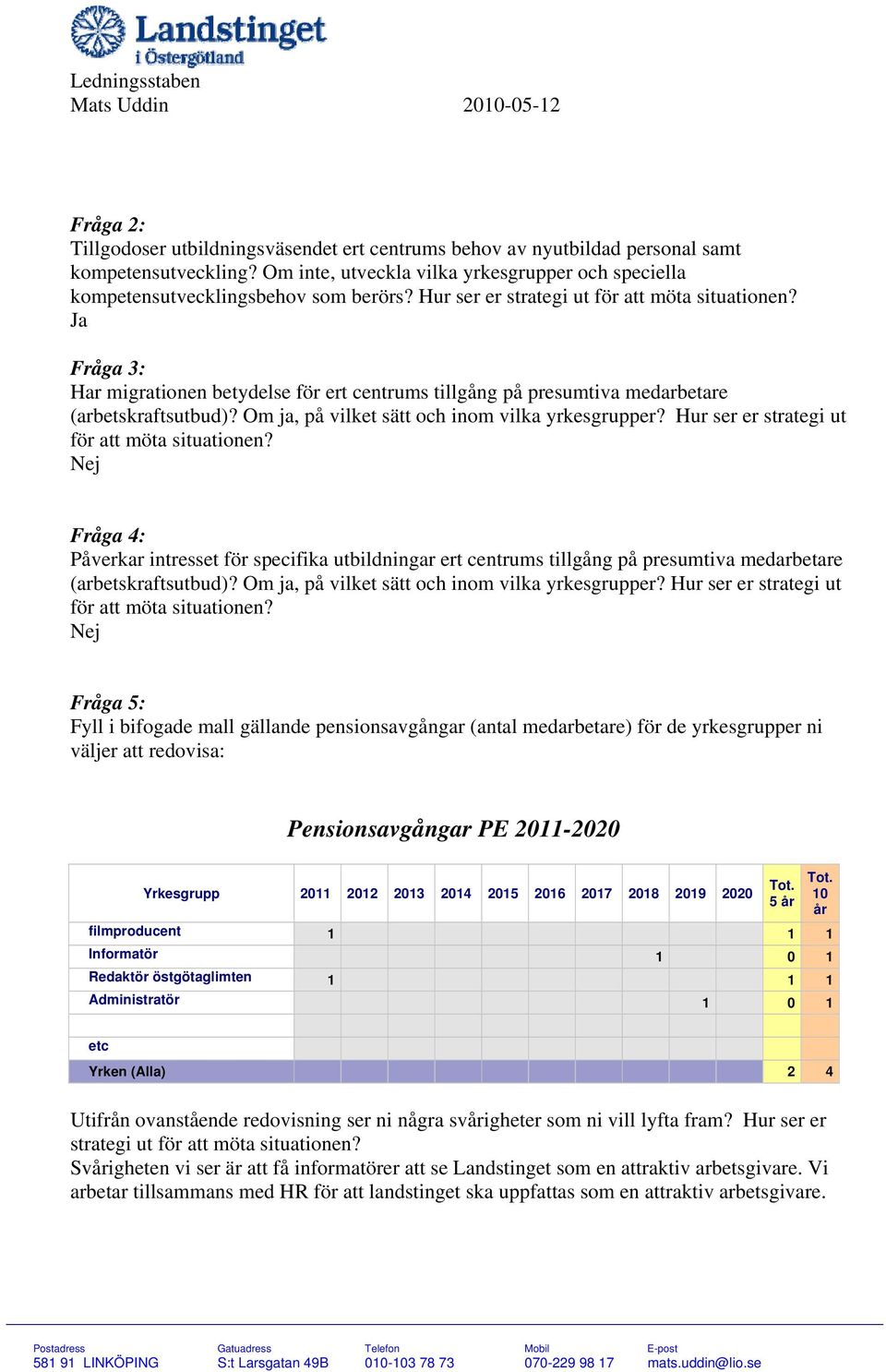 Ja Fråga 3: Har migrationen betydelse för ert centrums tillgång på presumtiva medarbetare (arbetskraftsutbud)? Om ja, på vilket sätt och inom vilka yrkesgrupper?