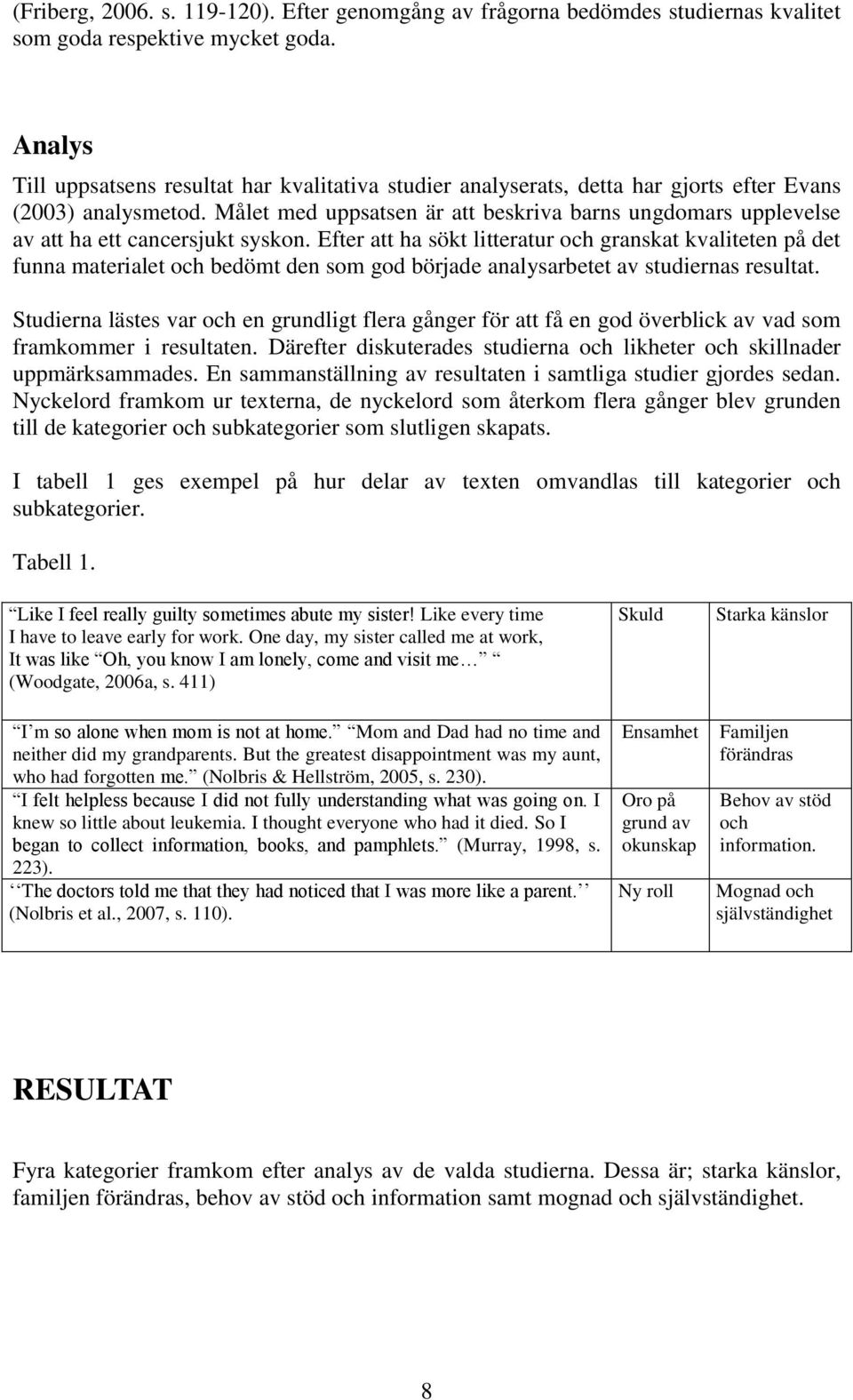 Målet med uppsatsen är att beskriva barns ungdomars upplevelse av att ha ett cancersjukt syskon.