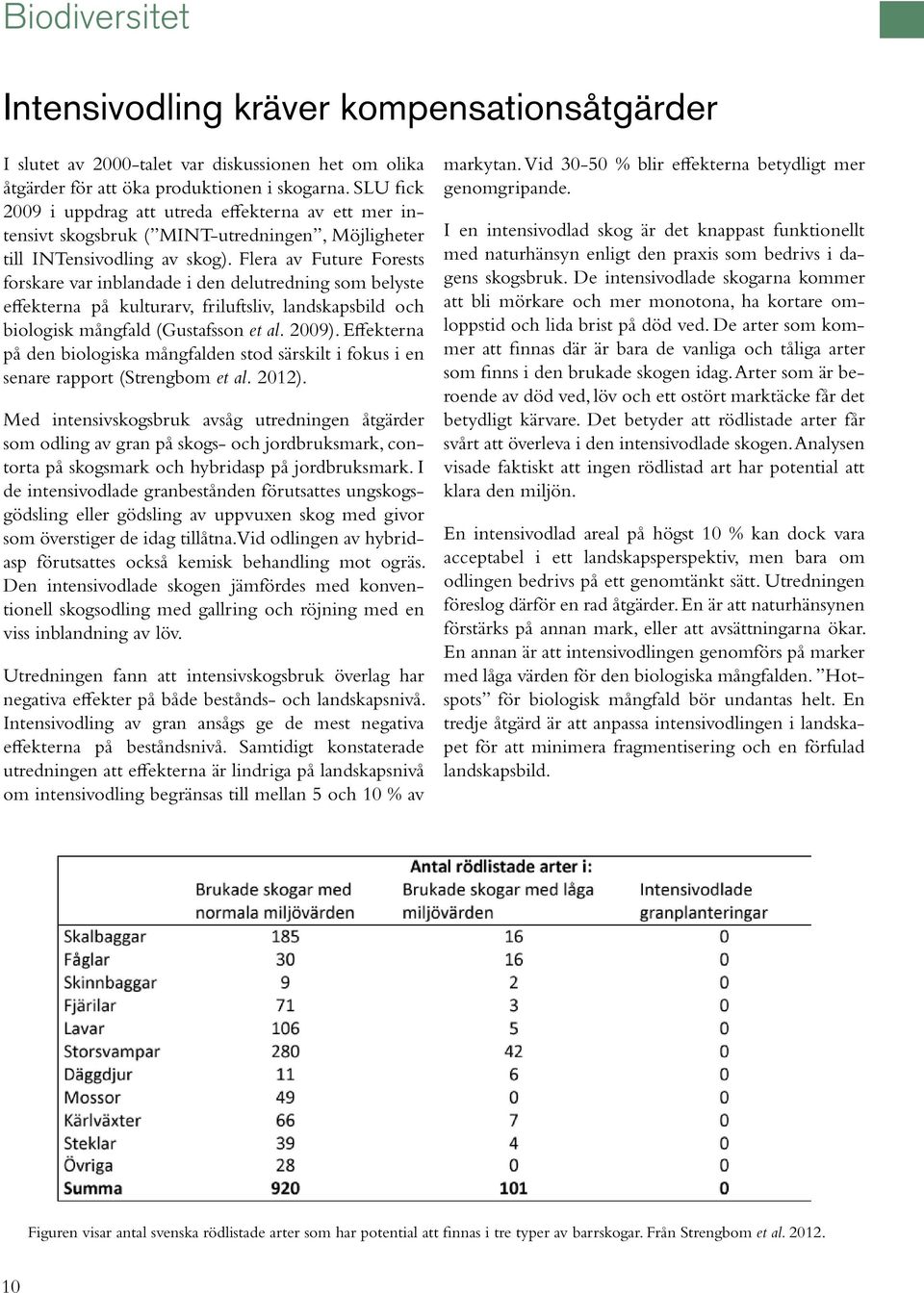 Flera av Future Forests forskare var inblandade i den delutredning som belyste effekterna på kulturarv, friluftsliv, landskapsbild och biologisk mångfald (Gustafsson et al. 2009).