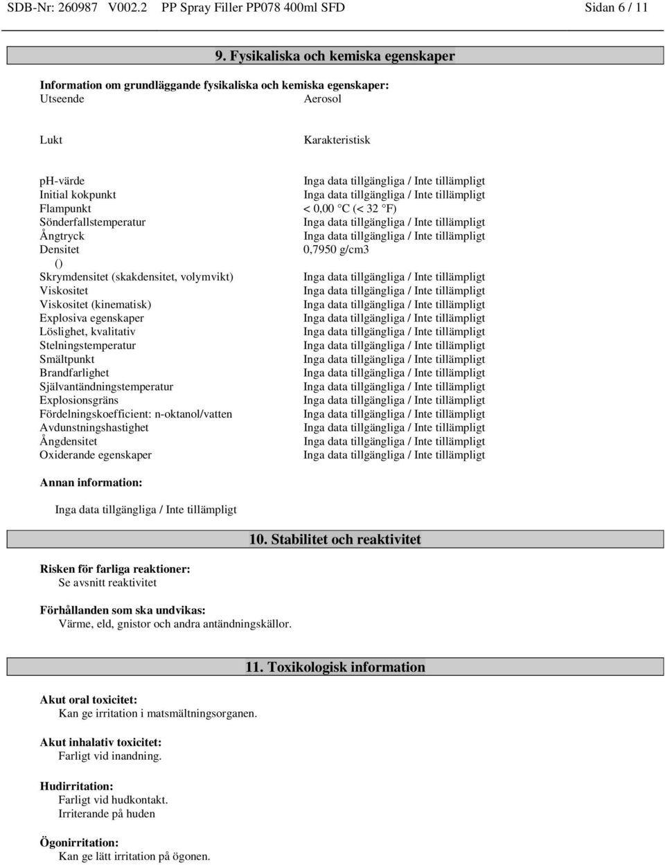 Ångtryck Densitet () Skrymdensitet (skakdensitet, volymvikt) Viskositet Viskositet (kinematisk) Explosiva egenskaper Löslighet, kvalitativ Stelningstemperatur Smältpunkt Brandfarlighet