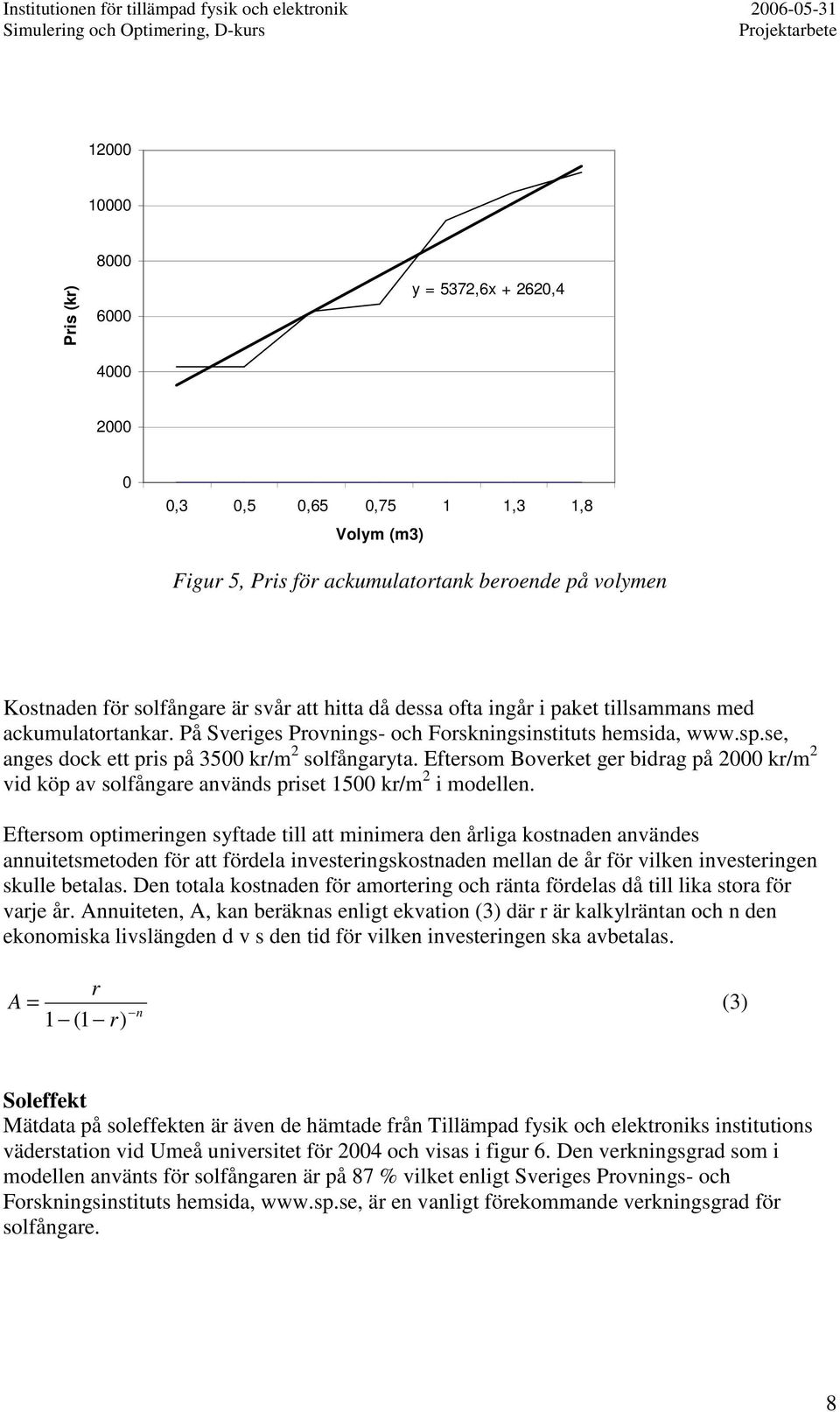 Eftersom Boverket ger bidrag på 2000 kr/m 2 vid köp av solfångare används priset 1500 kr/m 2 i modellen.