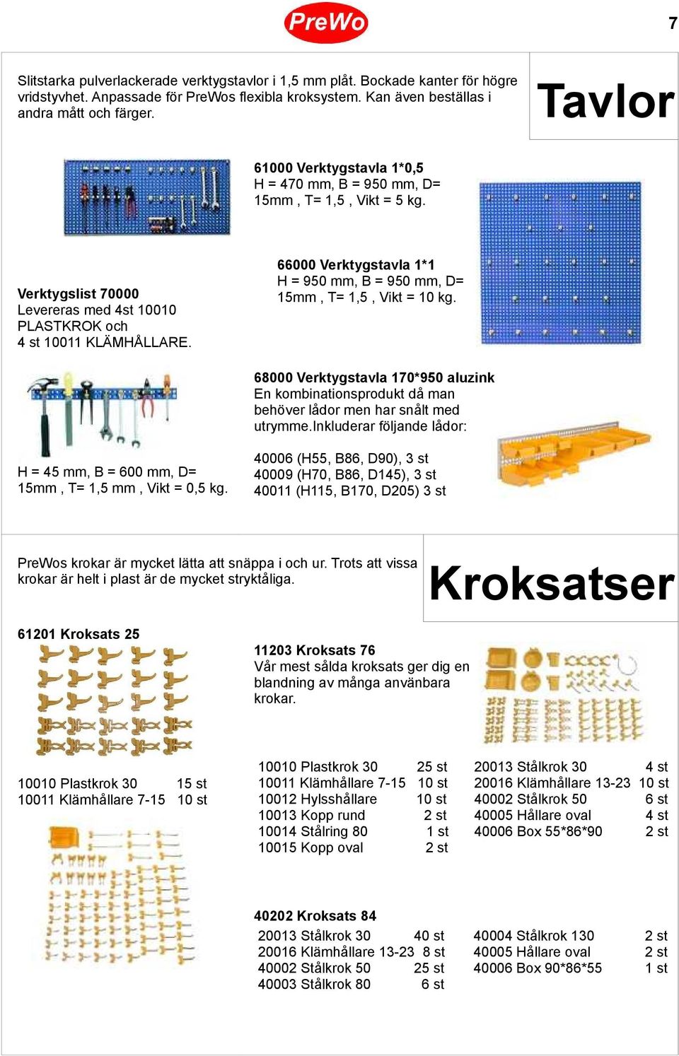 66000 Verktygstavla 1*1 H = 950 mm, B = 950 mm, D= 15mm, T= 1,5, Vikt = 10 kg. 68000 Verktygstavla 170*950 aluzink En kombinationsprodukt då man behöver lådor men har snålt med utrymme.