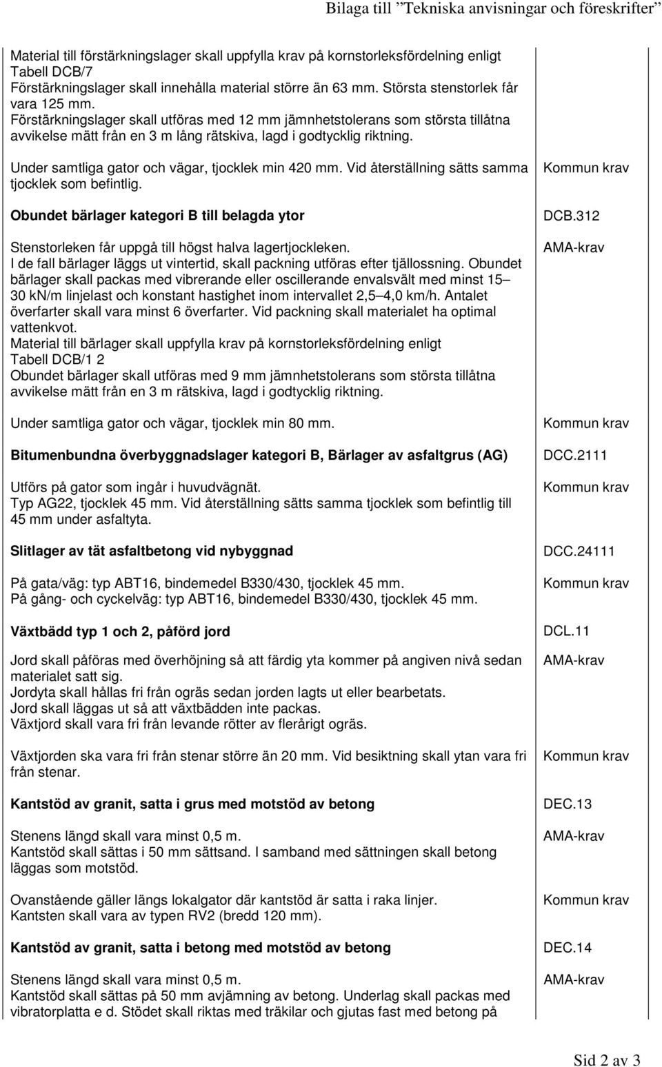 Under samtliga gator och vägar, tjocklek min 420 mm. Vid återställning sätts samma tjocklek som befintlig.