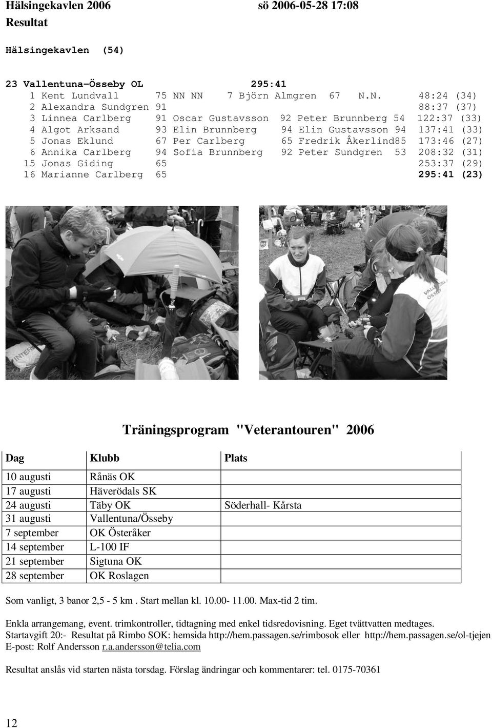94 137:41 (33) 5 Jonas Eklund 67 Per Carlberg 65 Fredrik Åkerlind85 173:46 (27) 6 Annika Carlberg 94 Sofia Brunnberg 92 Peter Sundgren 53 208:32 (31) 15 Jonas Giding 65 253:37 (29) 16 Marianne