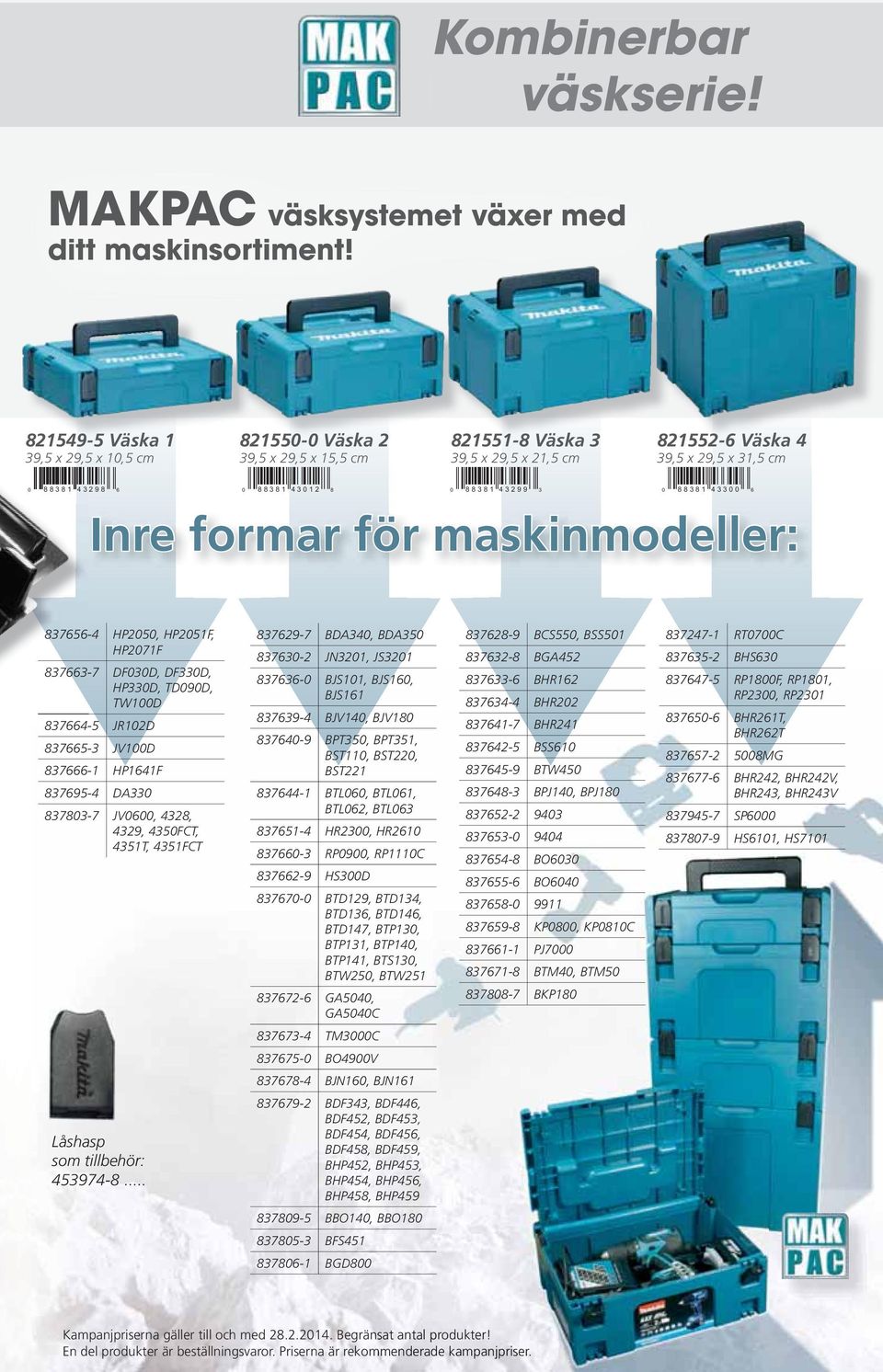 88381 43299 3 0 88381 43300 6 Inre formar för maskinmodeller: 837656-4 HP2050, HP2051F, HP2071F 837663-7 DF030D, DF330D, HP330D, TD090D, TW100D 837664-5 JR102D 837665-3 JV100D 837666-1 HP1641F