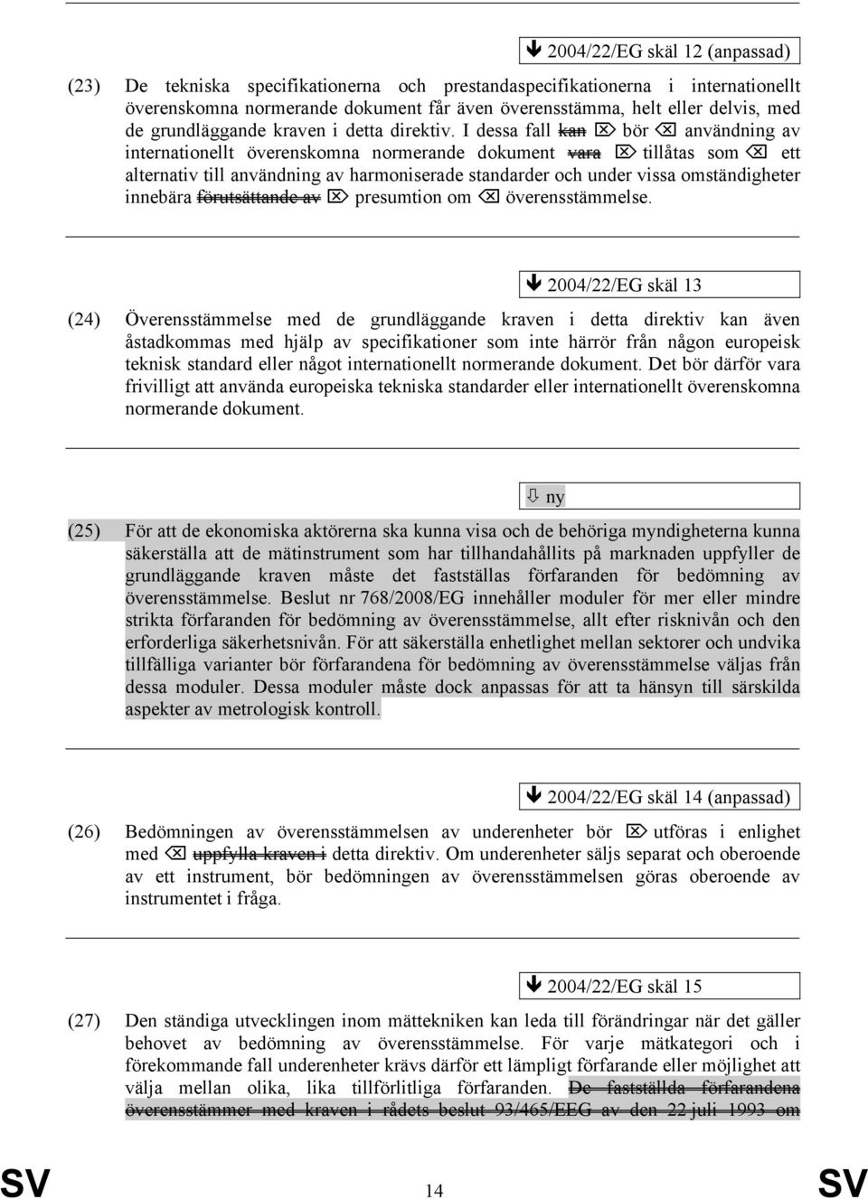 I dessa fall kan bör användning av internationellt överenskomna normerande dokument vara tillåtas som ett alternativ till användning av harmoniserade standarder och under vissa omständigheter