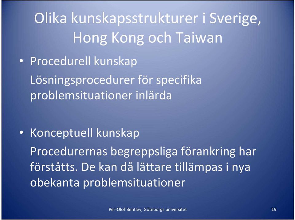 kunskap Procedurernas begreppsliga förankring har förståtts.