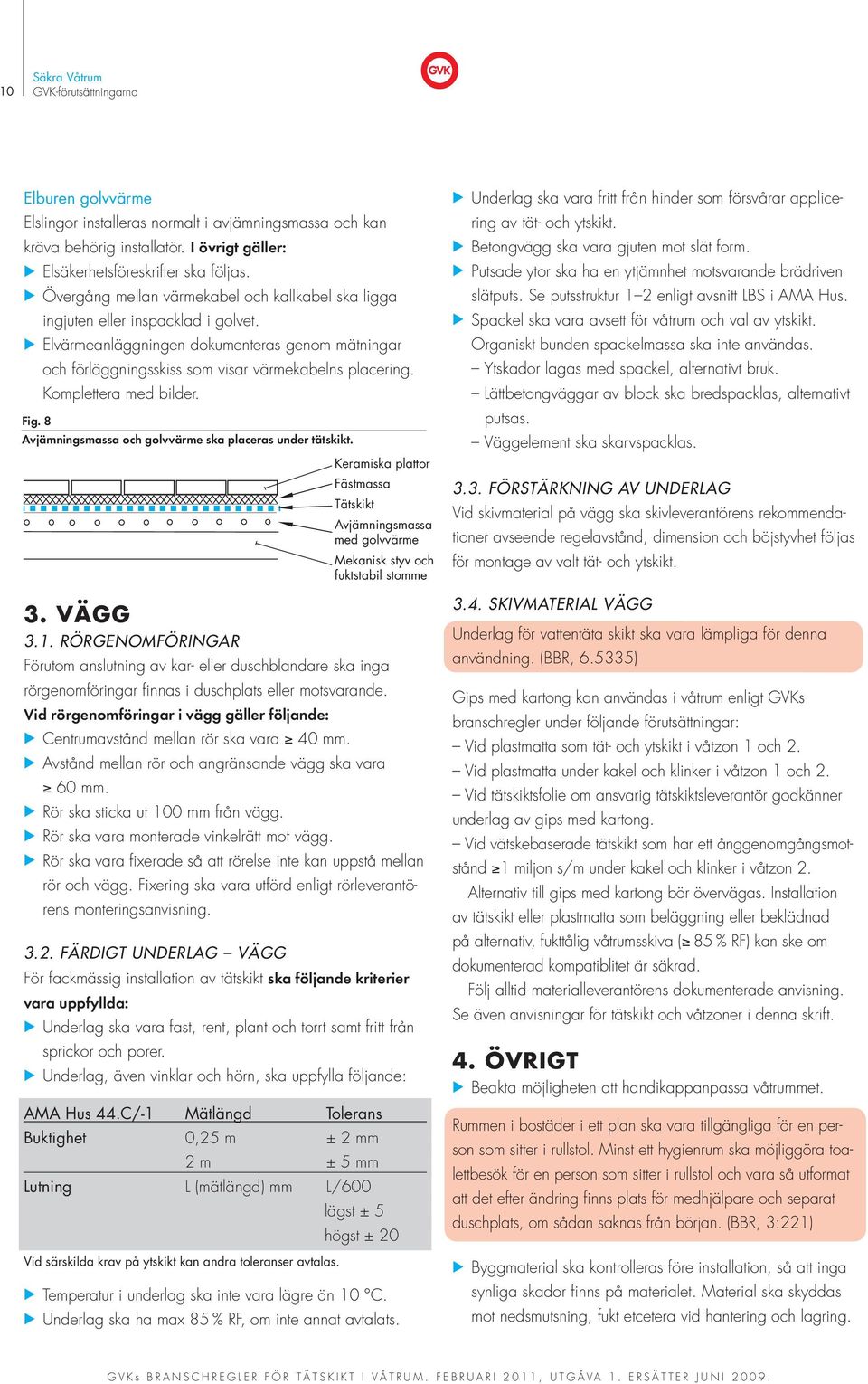 Komplettera med bilder. Fig. 8 Avjämningsmassa och golvvärme ska placeras under tätskikt. 3. VÄGG 3.1.