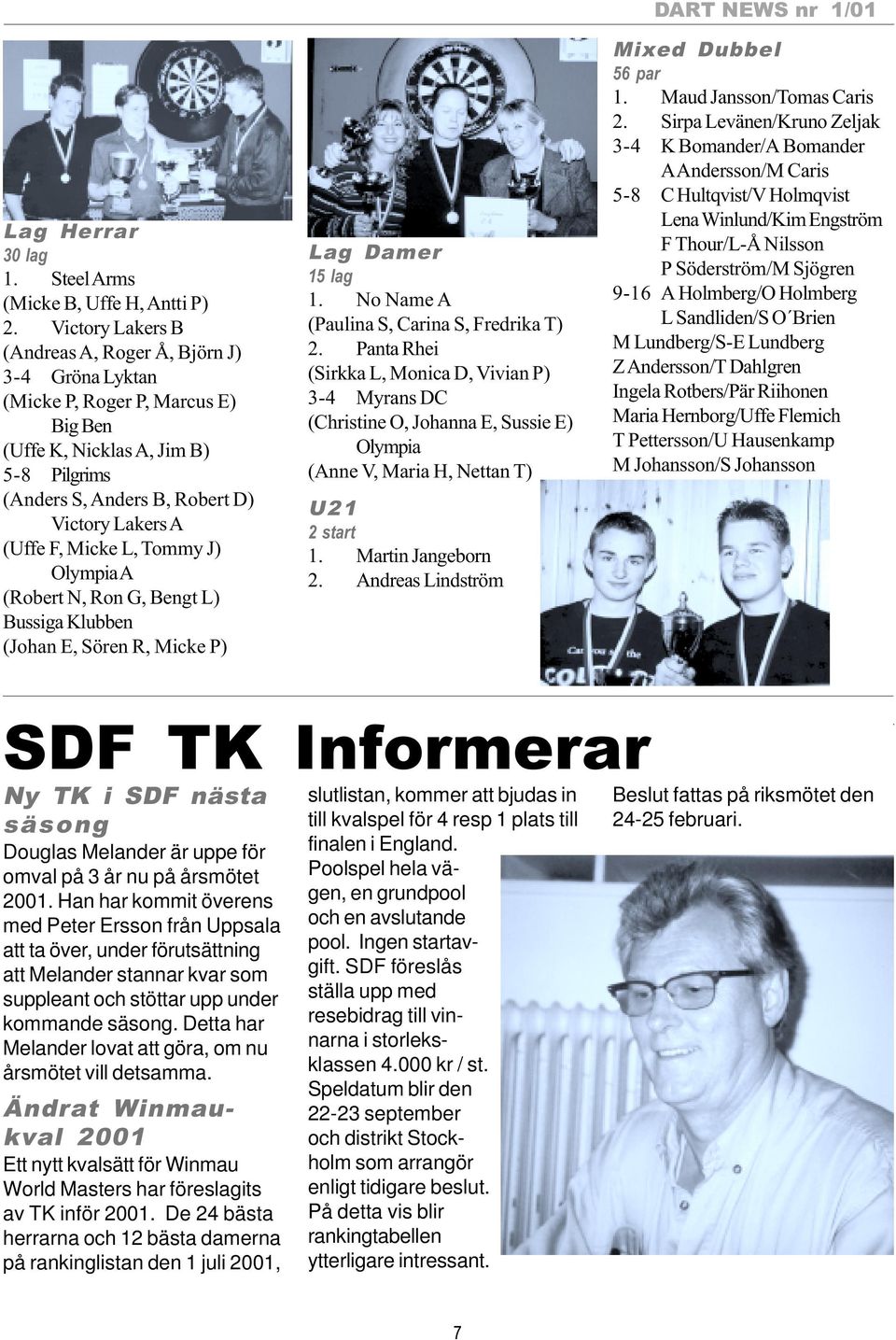 Micke L, Tommy J) Olympia A (Robert N, Ron G, Bengt L) Bussiga Klubben (Johan E, Sören R, Micke P) Lag Damer 15 lag 1. No Name A (Paulina S, Carina S, Fredrika T) 2.