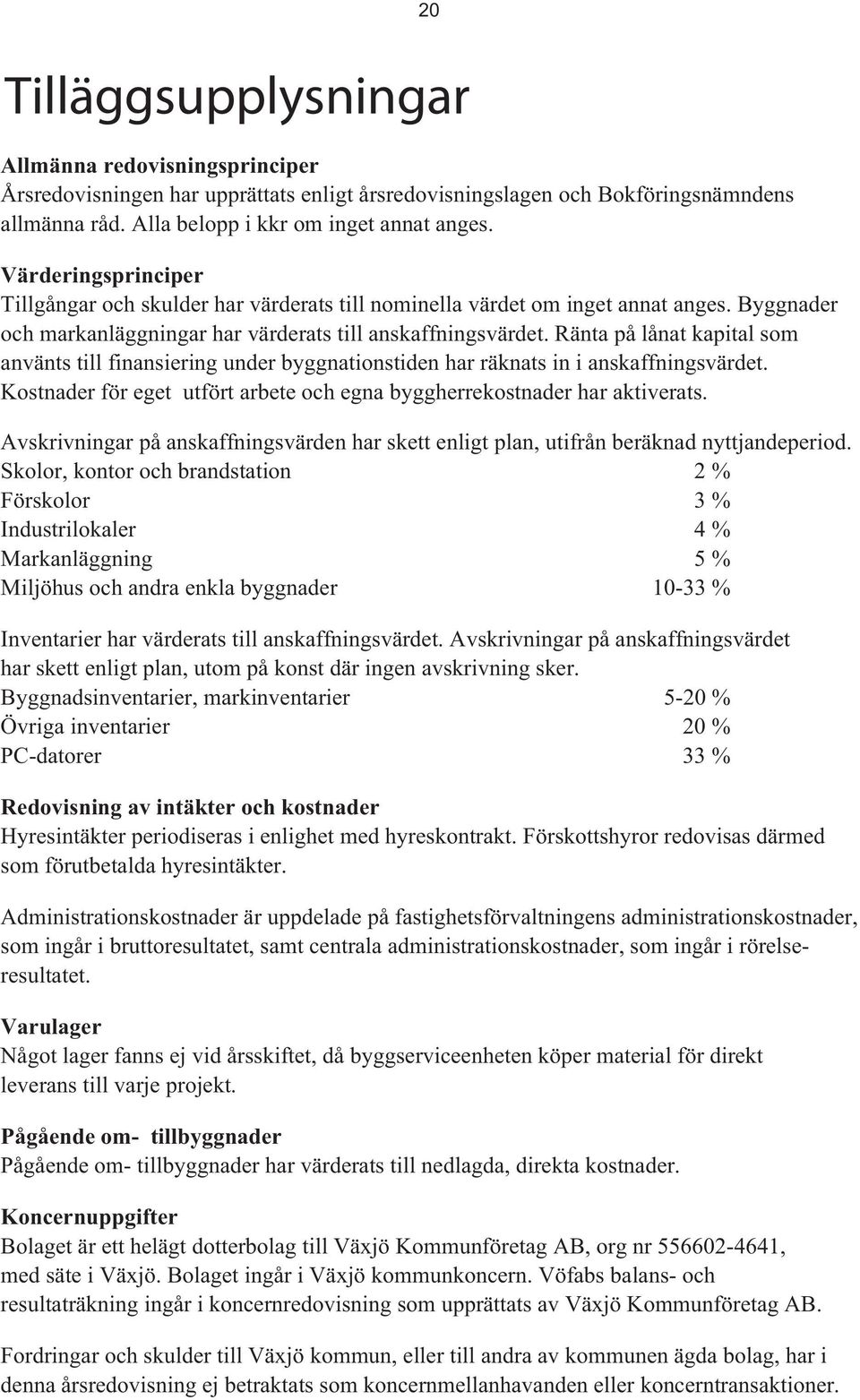 Ränta på lånat kapital som använts till finansiering under byggnationstiden har räknats in i anskaffningsvärdet. Kostnader för eget utfört arbete och egna byggherrekostnader har aktiverats.